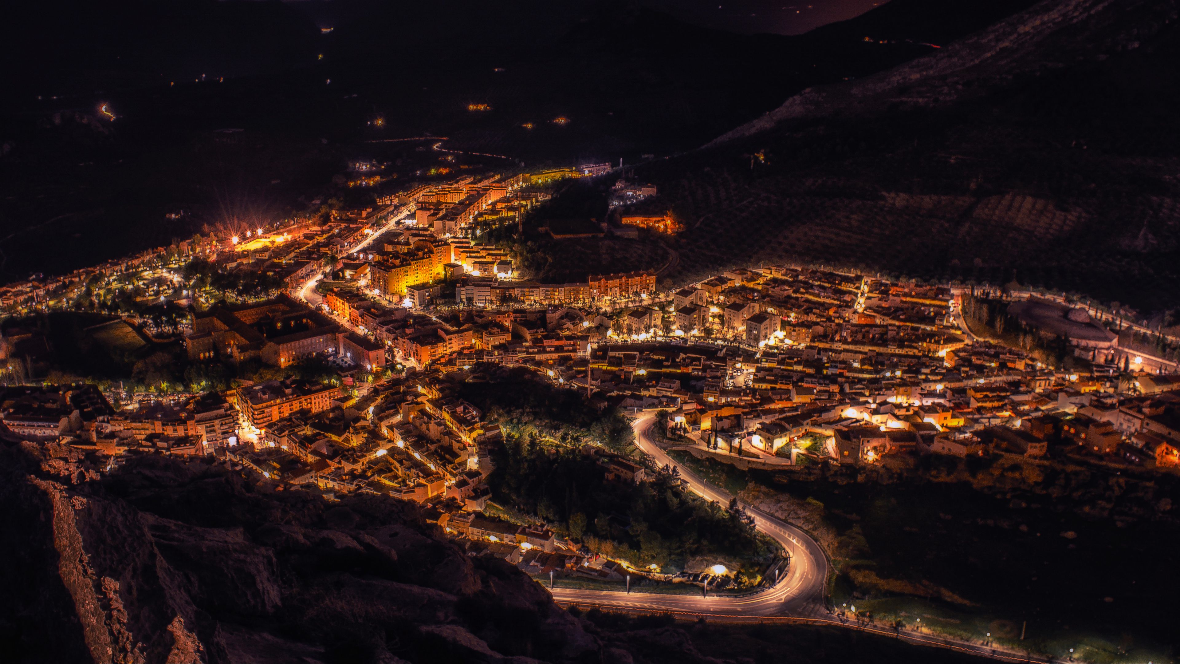 night city, top view, city lights, 4k, HD Wallpaper