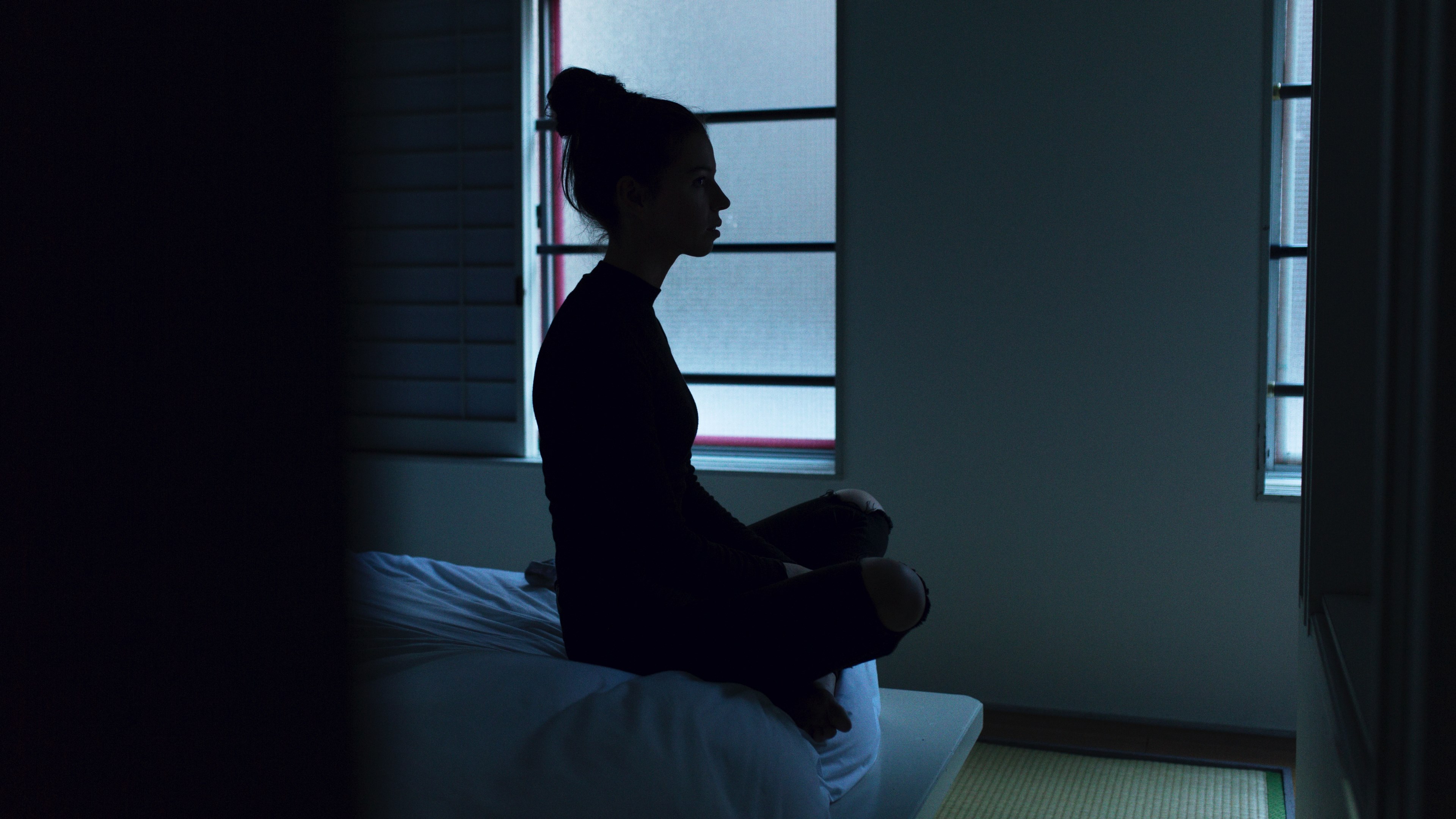 silhouette cross legged sitting and woman 4k, HD Wallpaper