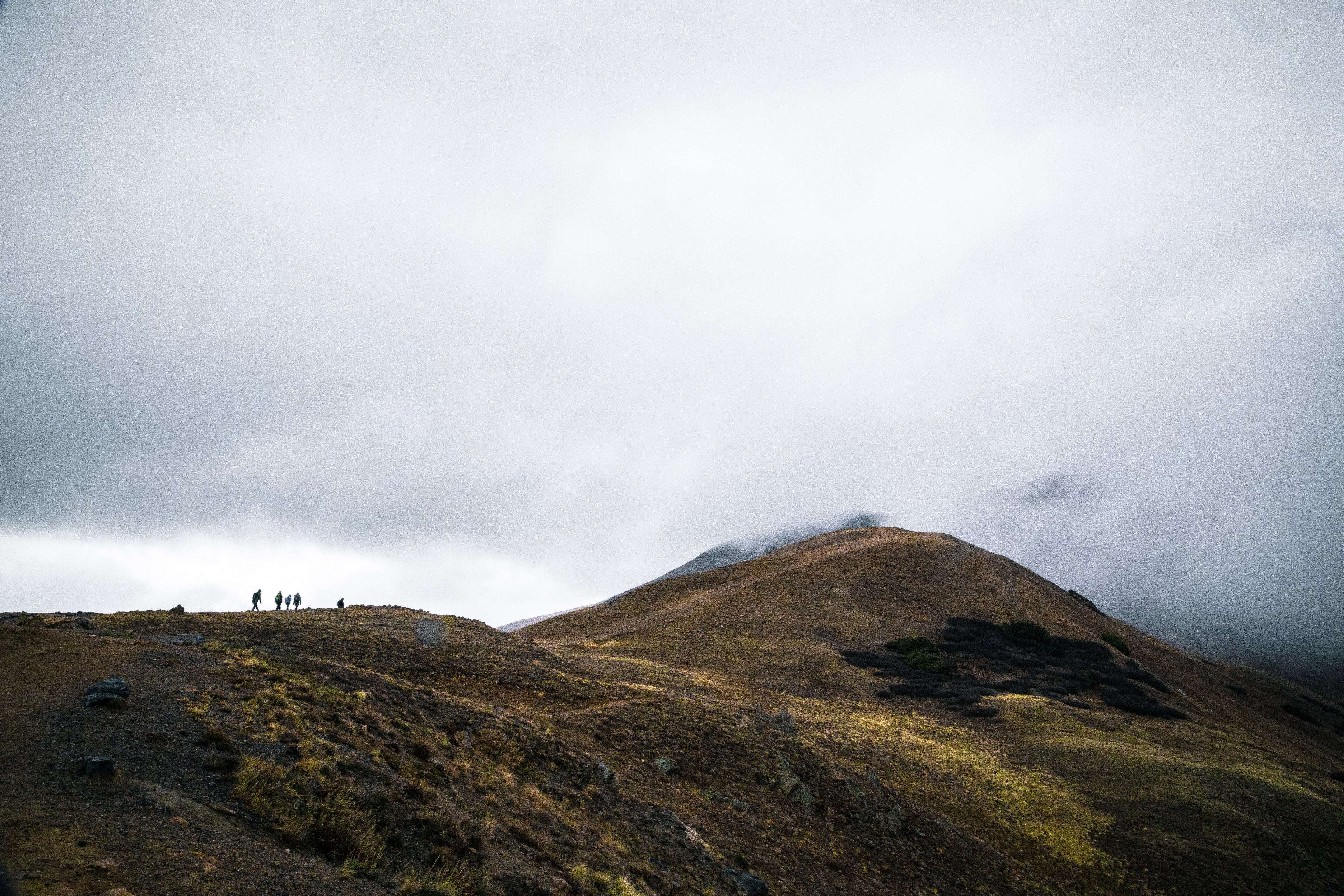 a group of hikers on a brown grassy hill in loveland pass, hikers on a remote hill 4k, HD Wallpaper