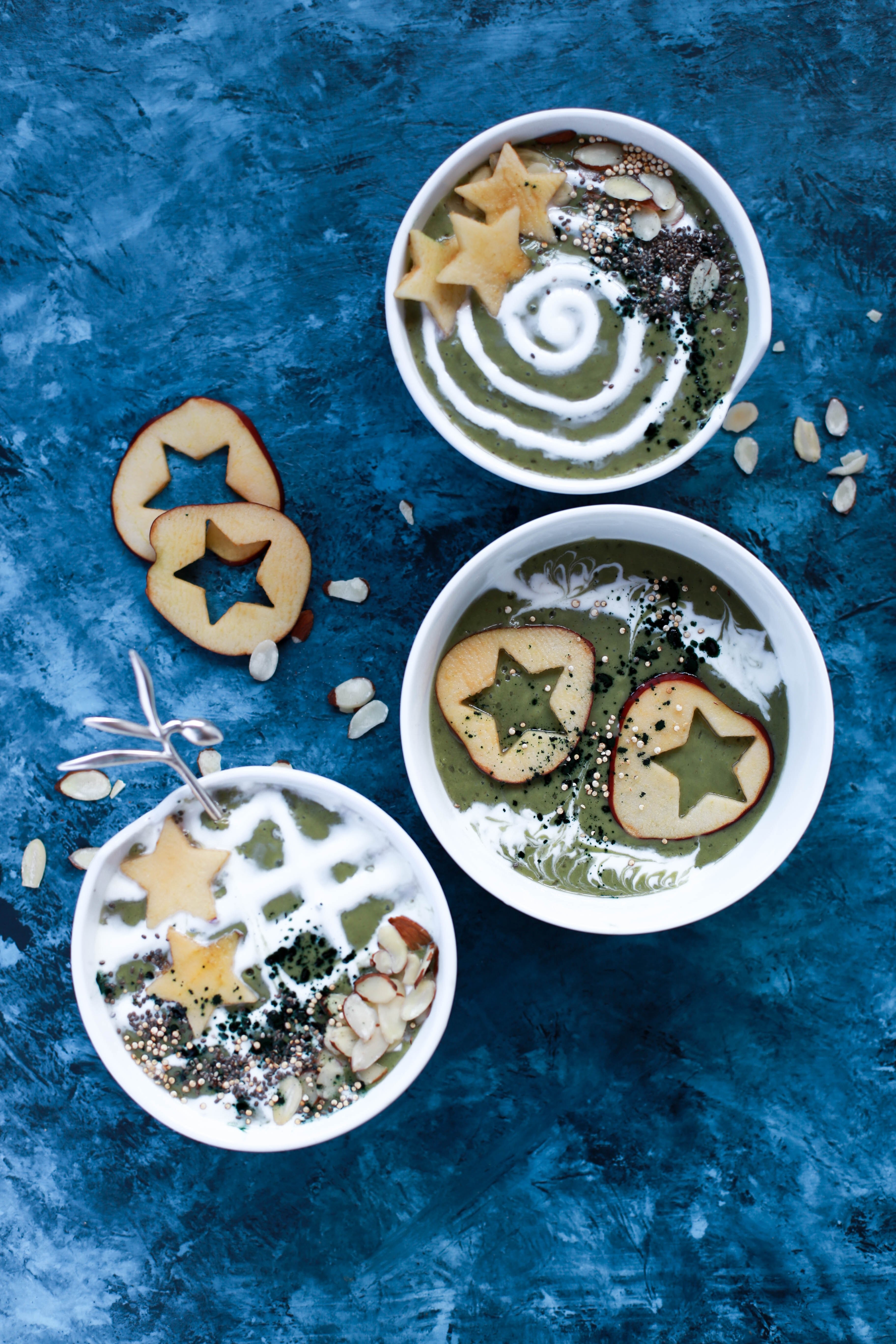 green smoothie bowls with yogurt swirls 4k, Phone HD Wallpaper