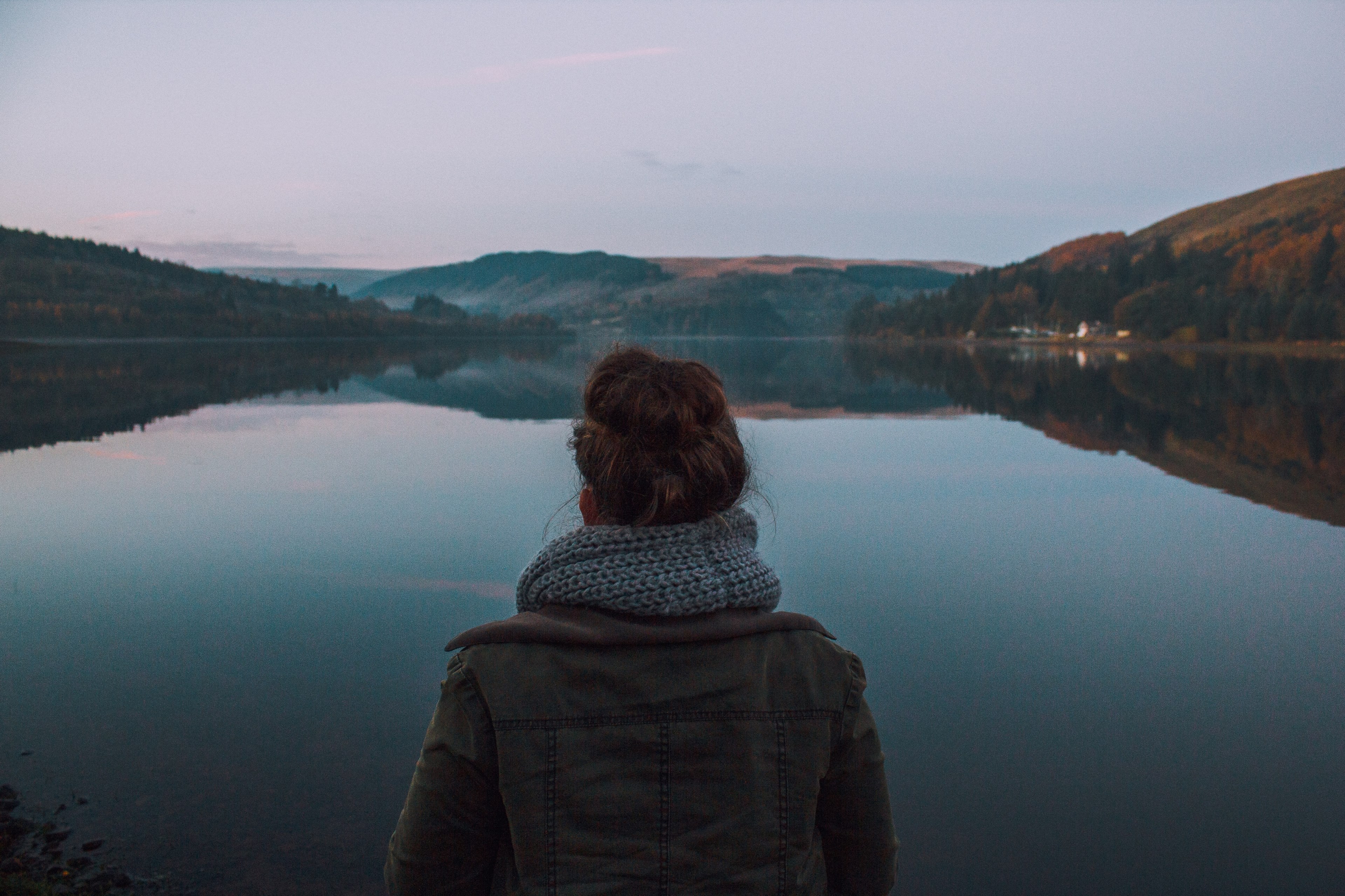 lake woman lakeside and reflection 4k, HD Wallpaper