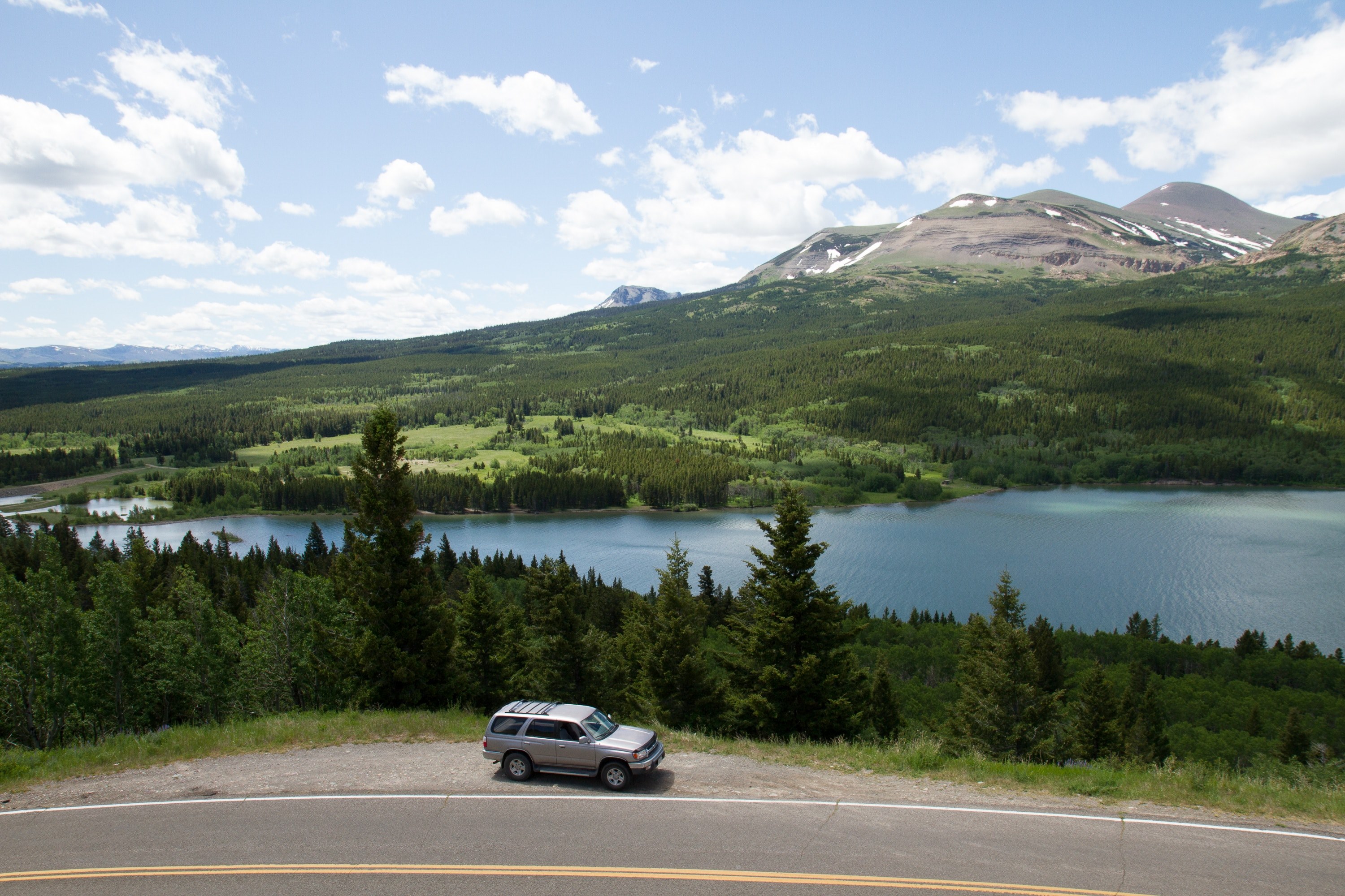 road montana mountain and lake 4k, HD Wallpaper