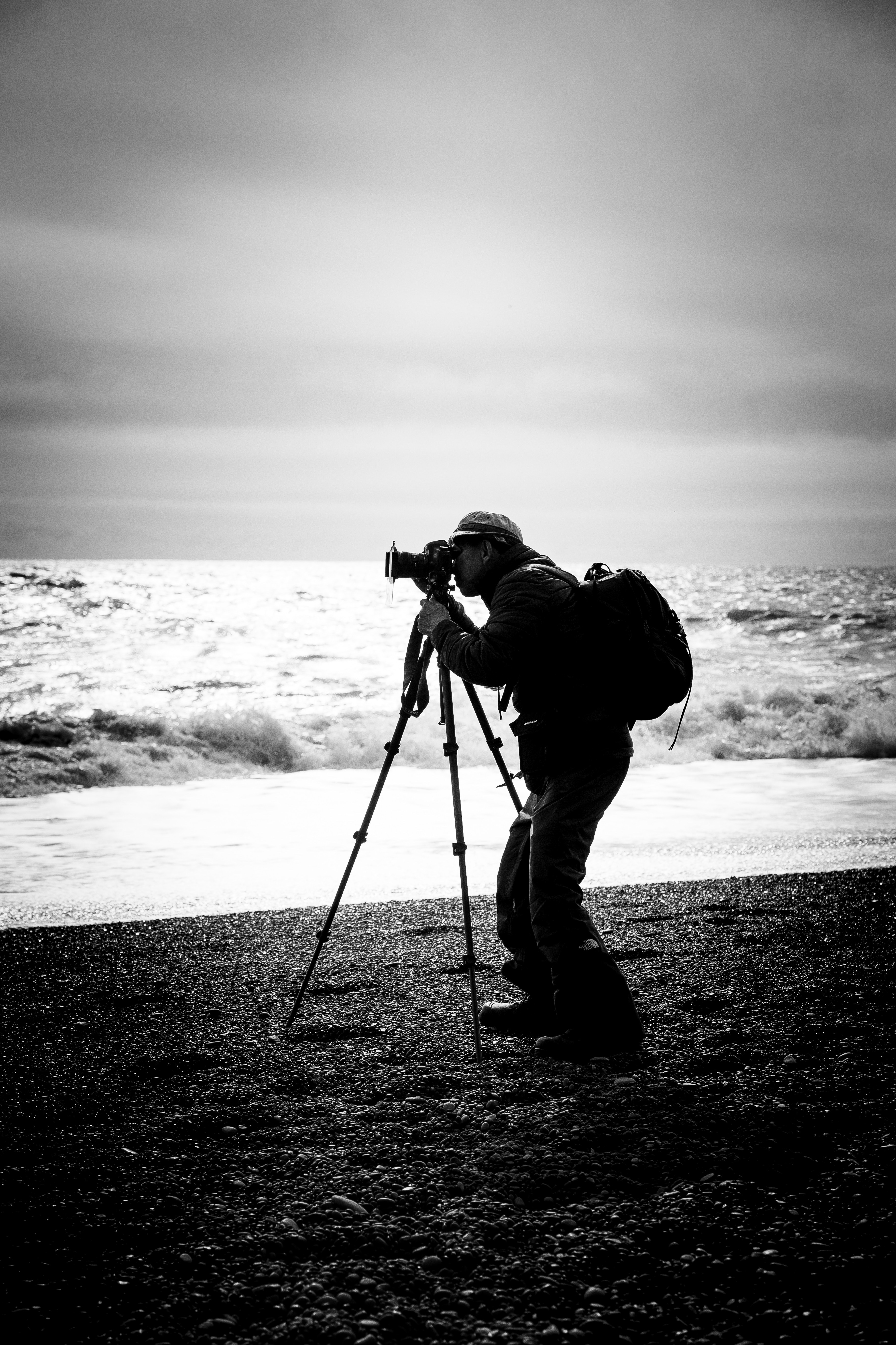 portrait black and white photograph and beach hd, 4k, Phone HD Wallpaper