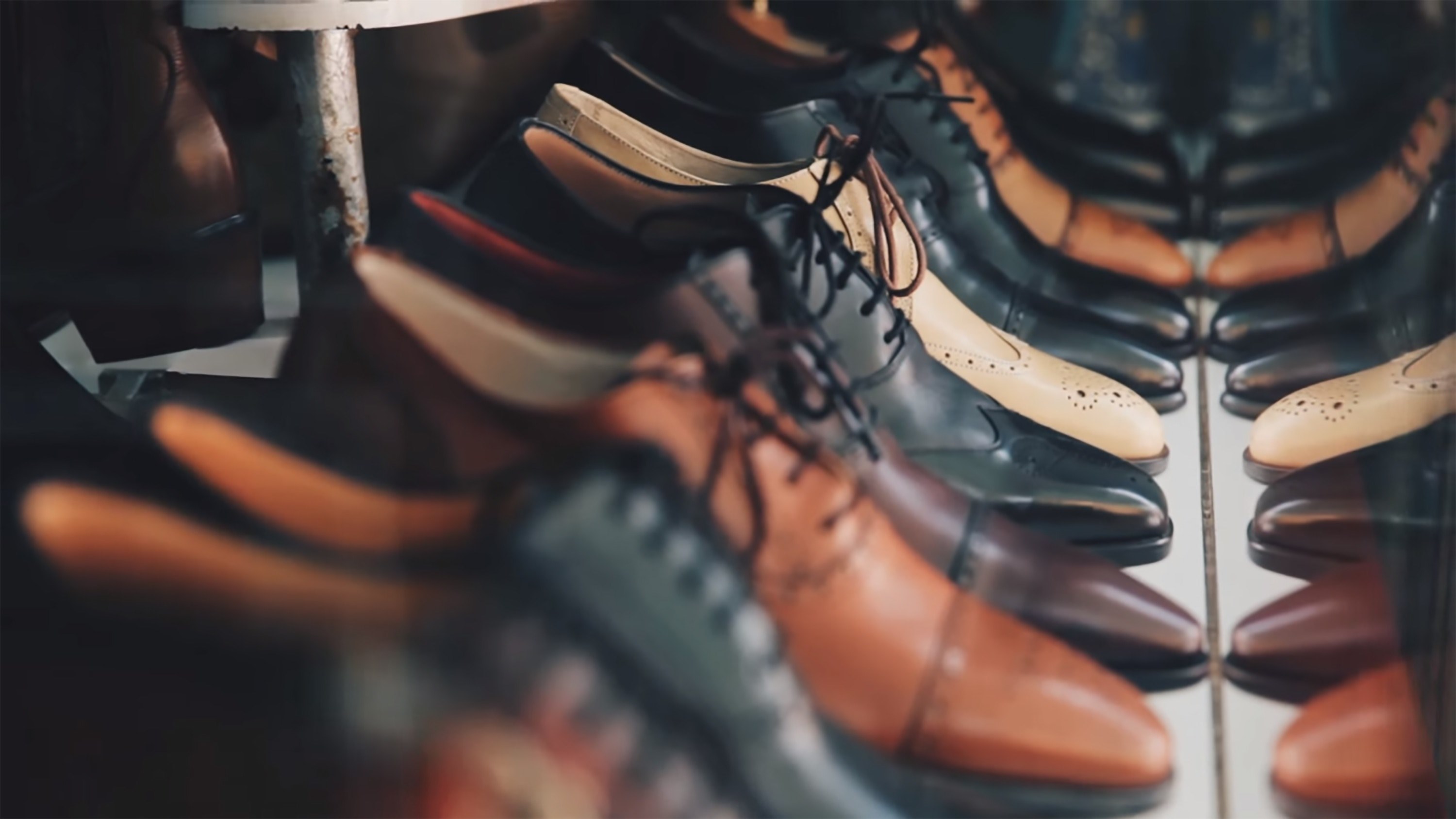 brown black white and taupe leather dress shoes, row of shoes 4k, HD Wallpaper