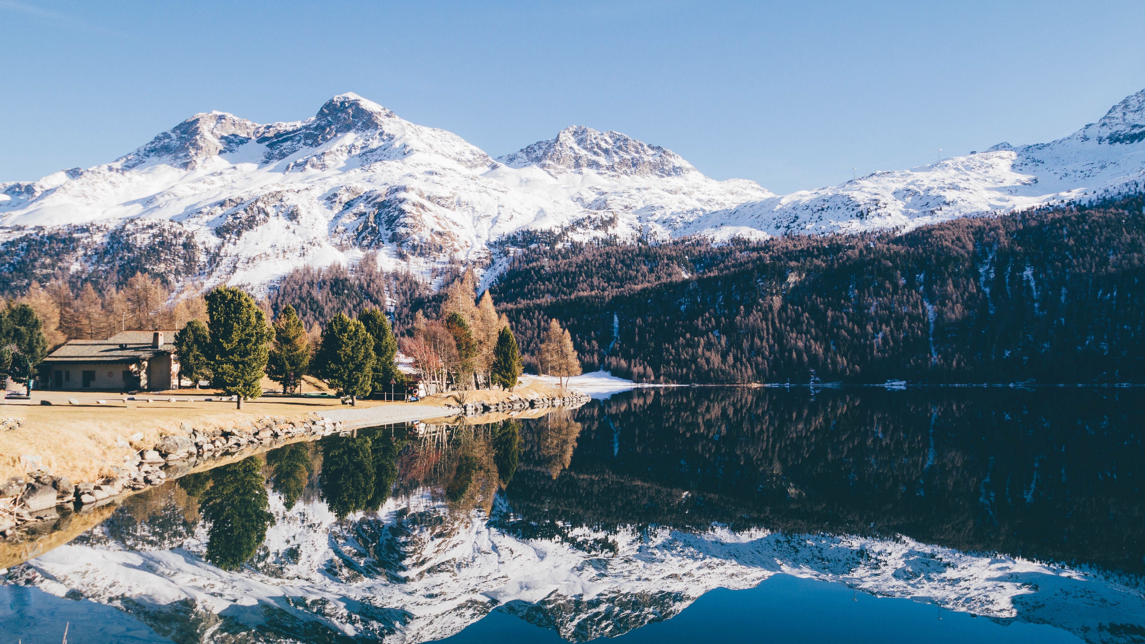 mountains, clouds, lake, river, 4k, HD Wallpaper