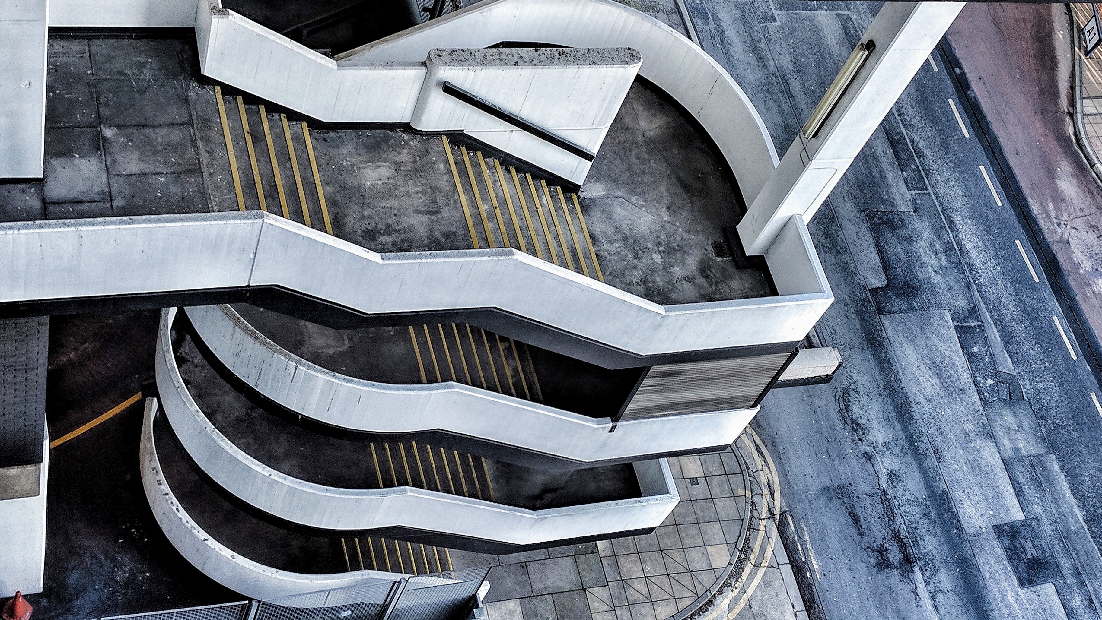 drone view of stories of staircases in an urban area, drone urban staircase 4k, HD Wallpaper