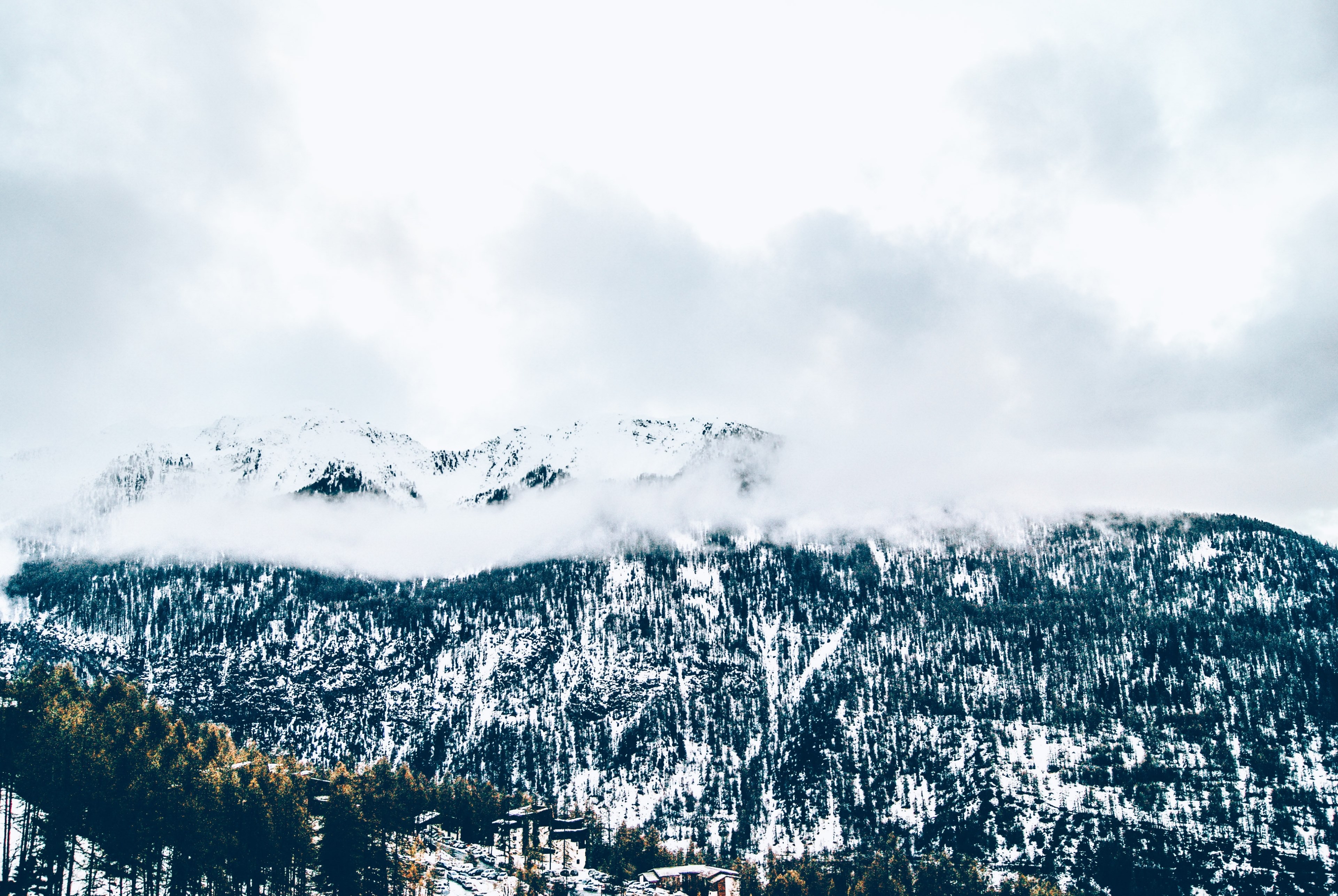 snow covered mountains with a clear white sky in les orres, _snow covered mountains in les orres 4k, HD Wallpaper
