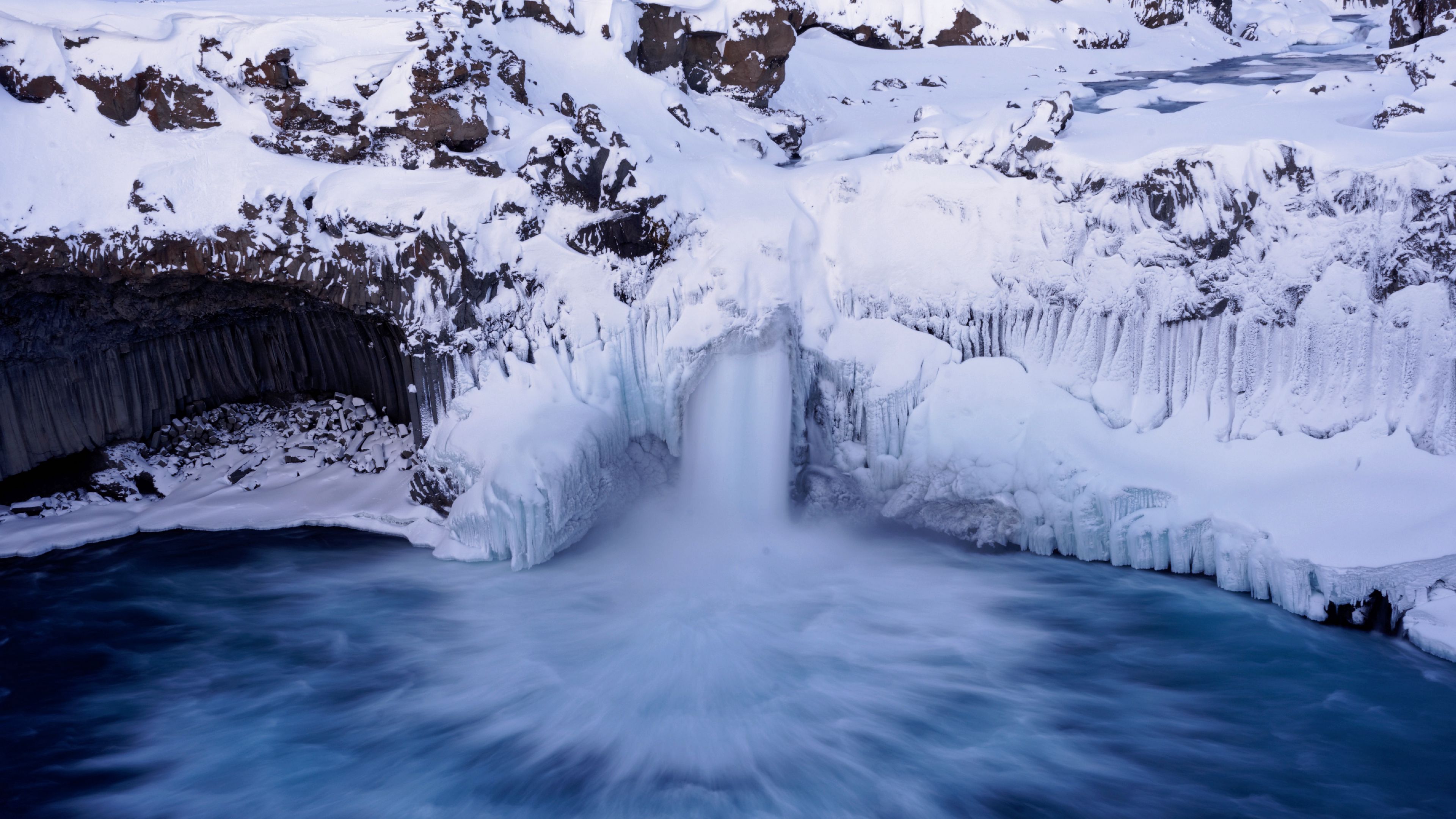 waterfall, iceberg, snow, ice, 4k, HD Wallpaper