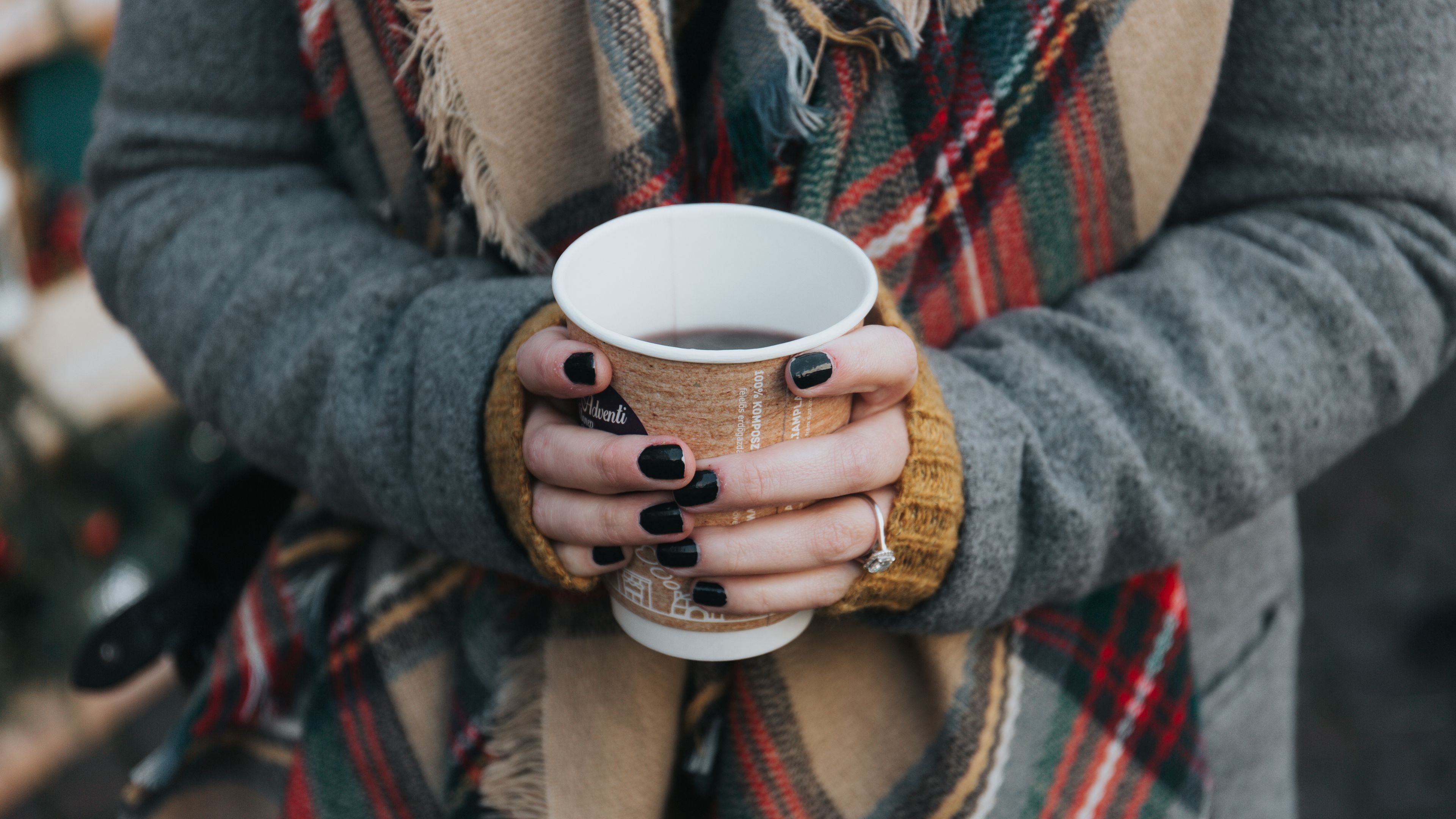 coffee, hand, glass, scarf, 4k, HD Wallpaper
