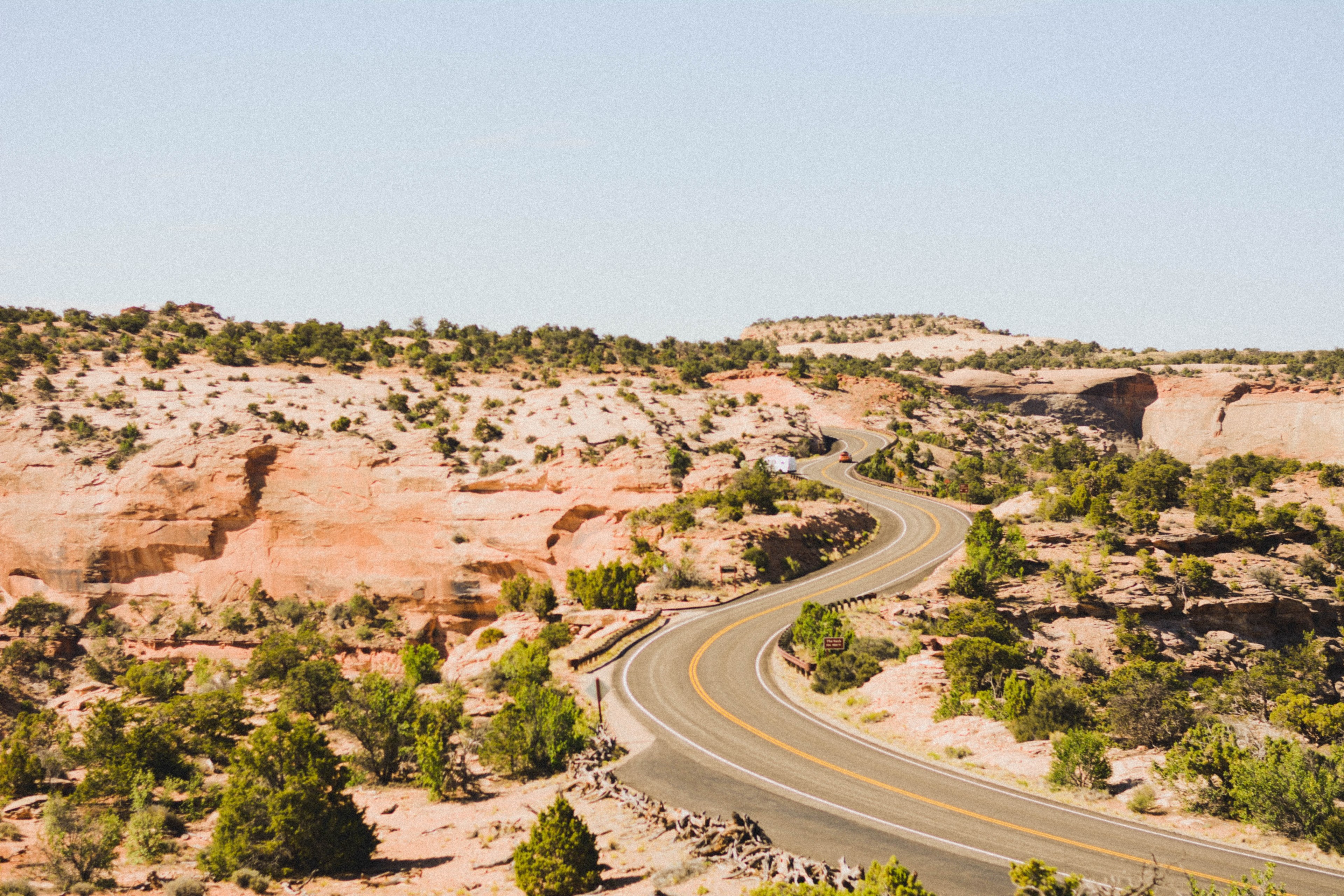 highway road curves through the desert of canyonlands national park, the long and winding road 4k, HD Wallpaper