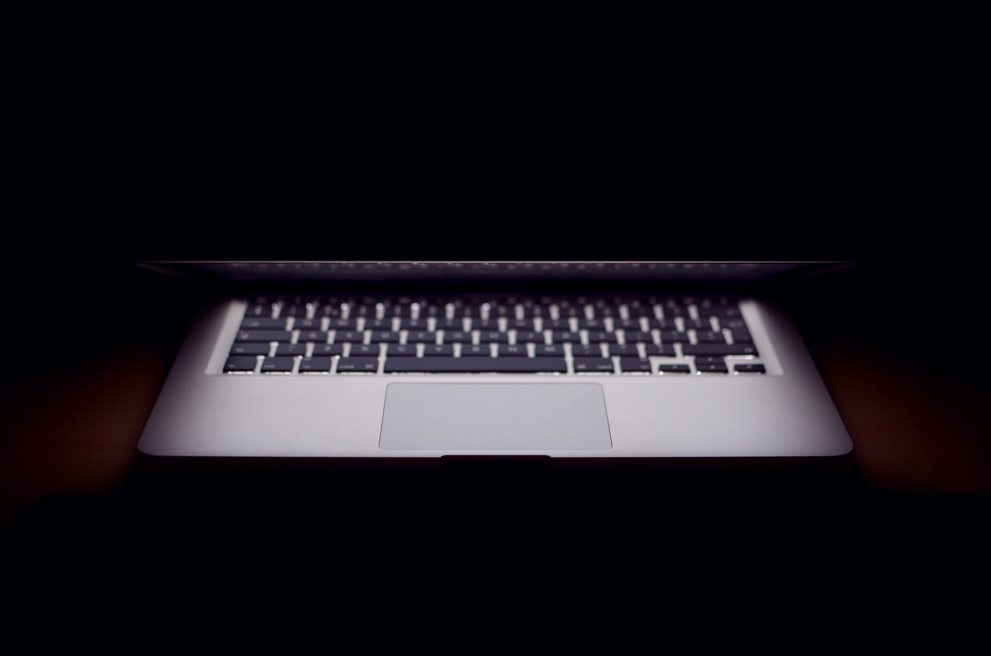 a half closed macbook laptop computer without internet connection, half closed laptop 4k, HD Wallpaper