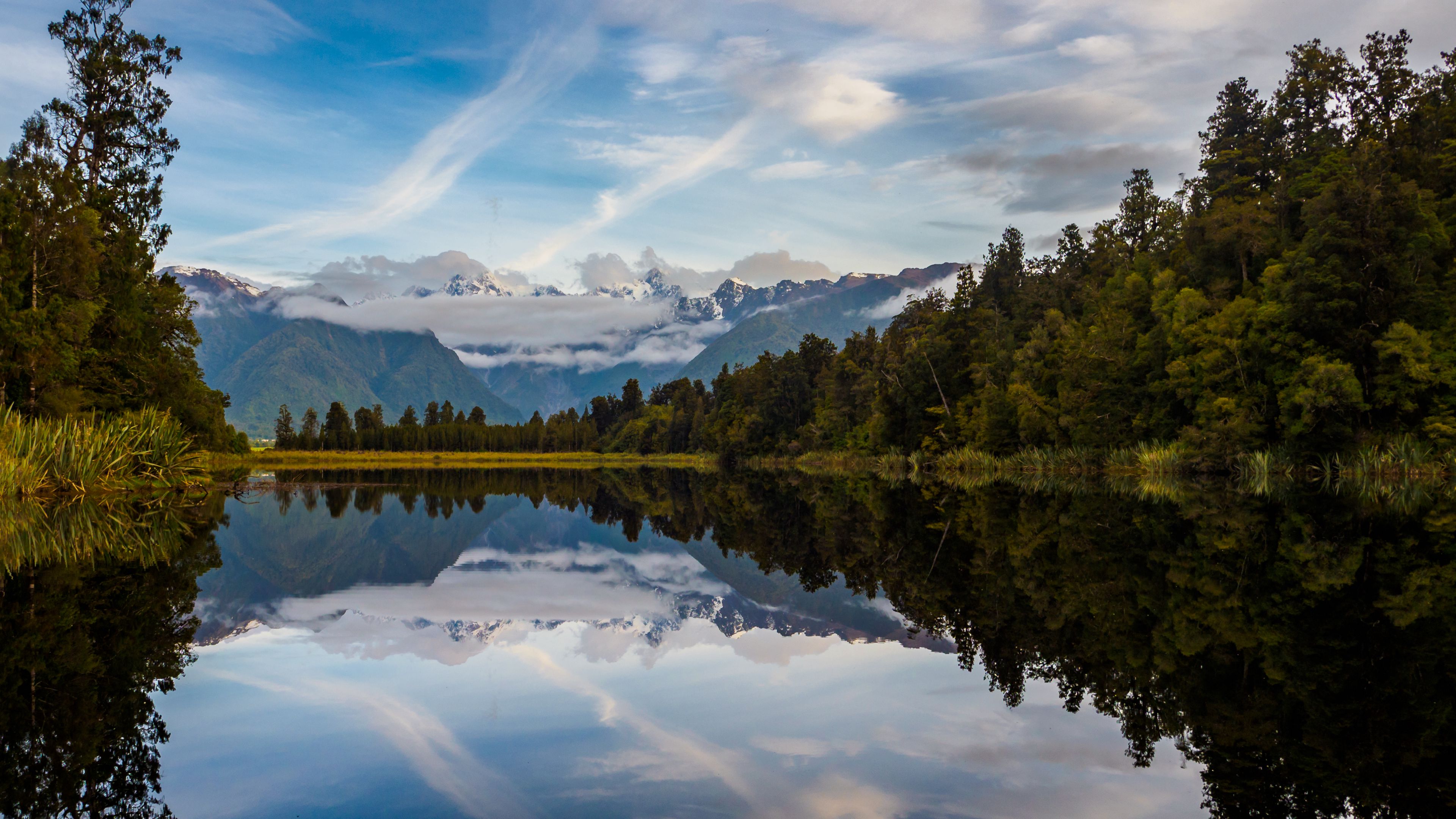 river, mountains, forest, reflection, 4k, HD Wallpaper