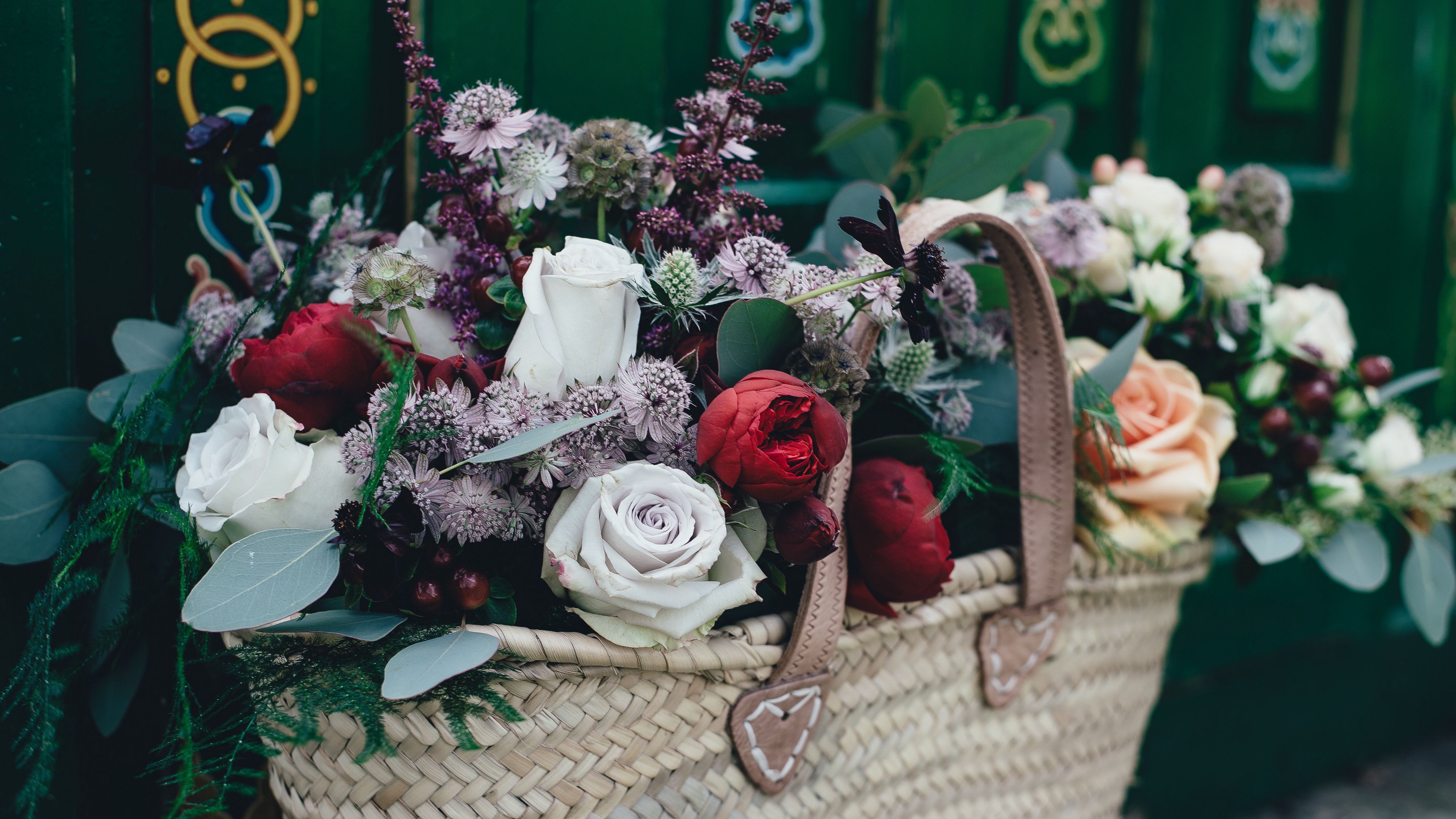 flowers, basket, bouquet, 4k, HD Wallpaper
