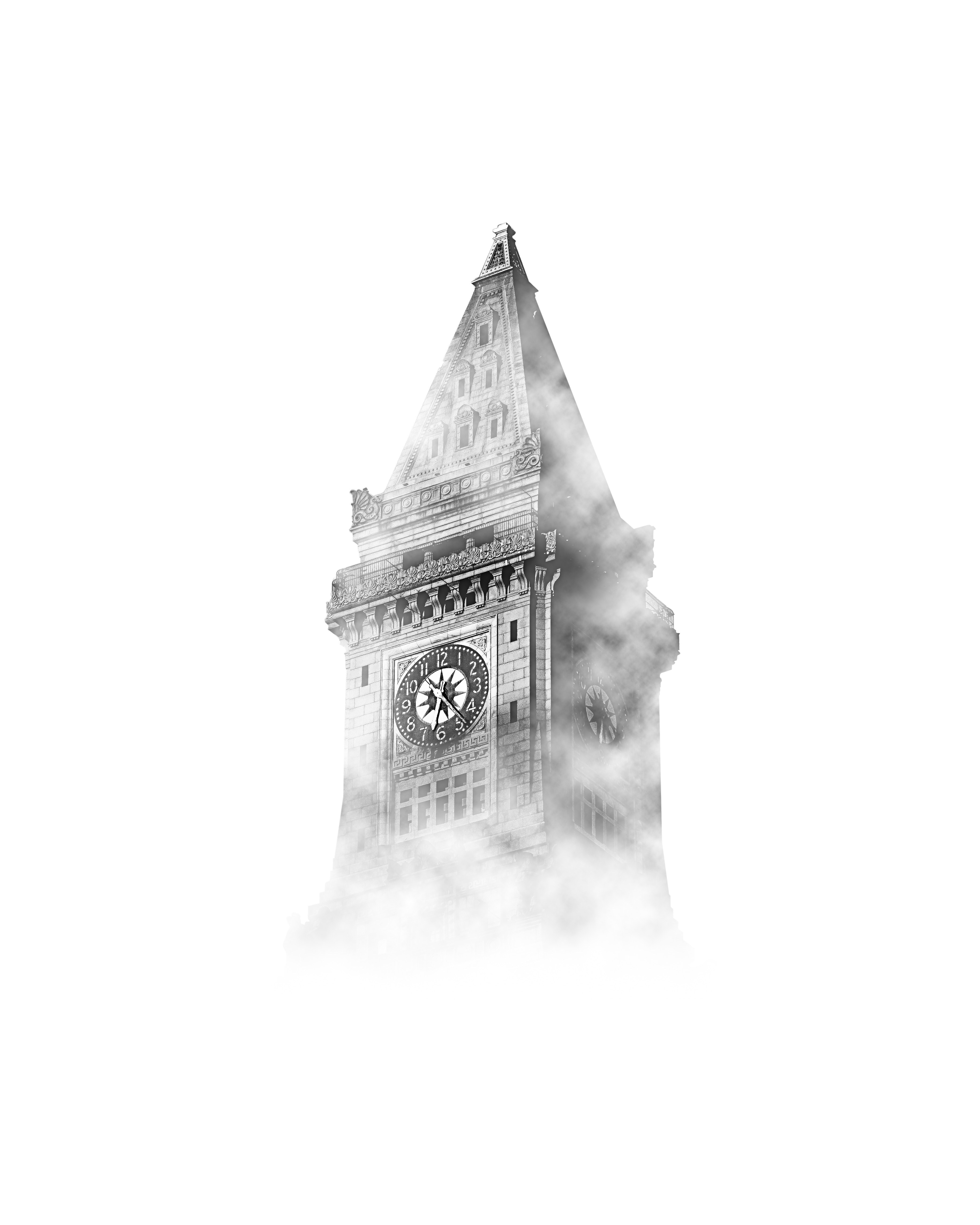 a clock tower shrouded in thick mist, clock tower in clouds 4k, Phone HD Wallpaper