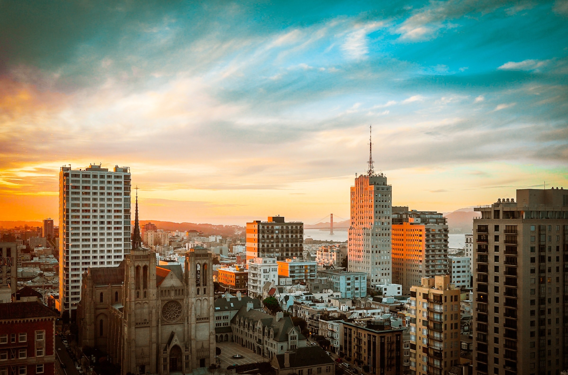 cityscape skyline sunset and dusk 4k, HD Wallpaper