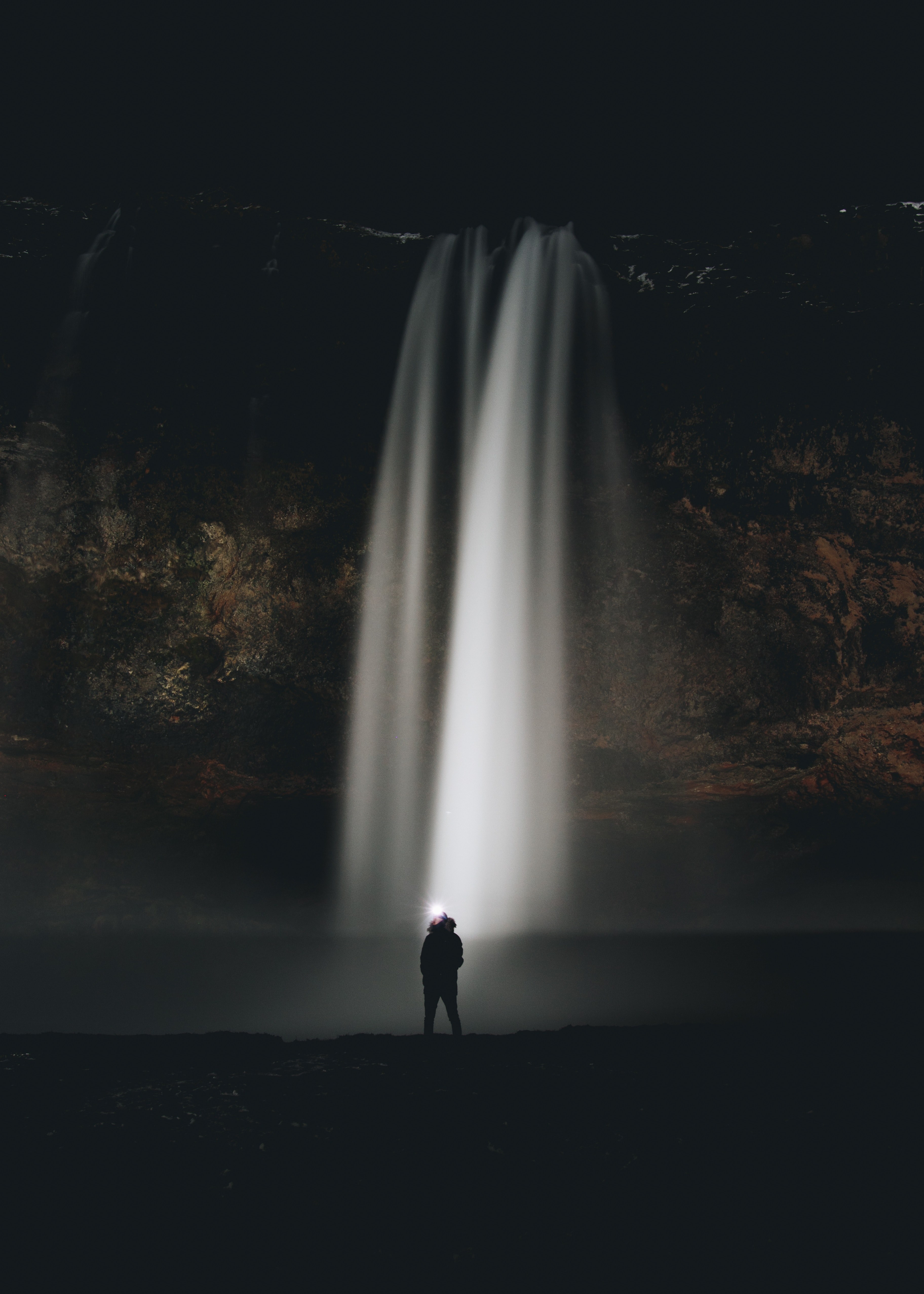late night waterfalls 4k, Phone HD Wallpaper