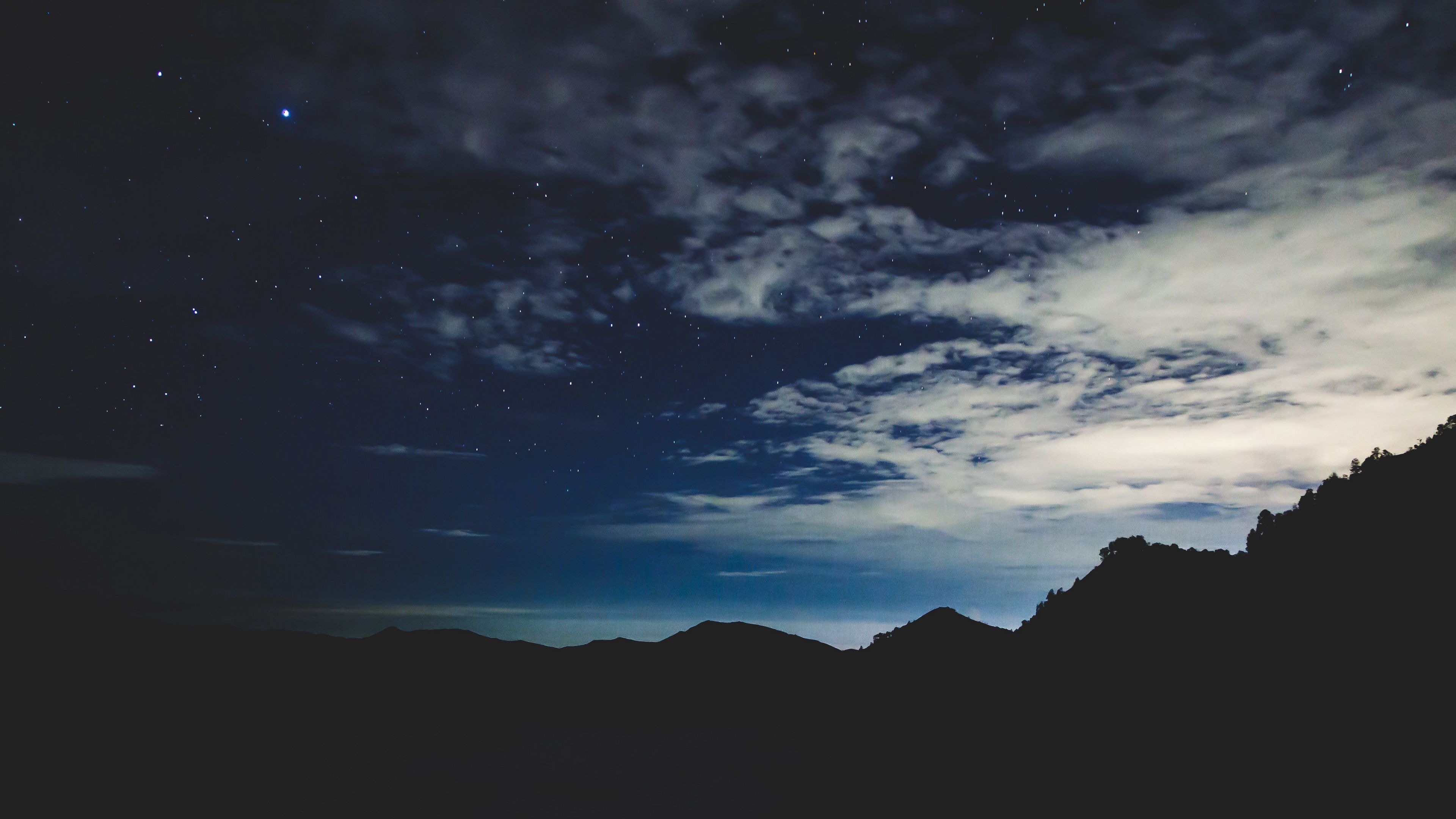 stars, night, sky, mountains, 4k, HD Wallpaper