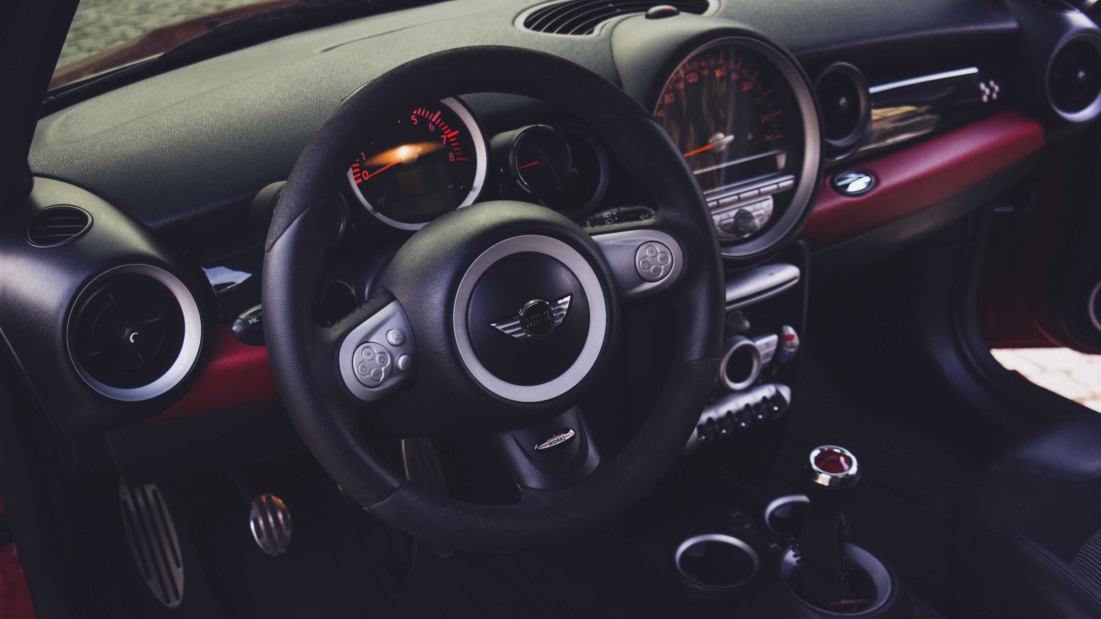 mini cooper, steering wheel, car interior, 4k, HD Wallpaper