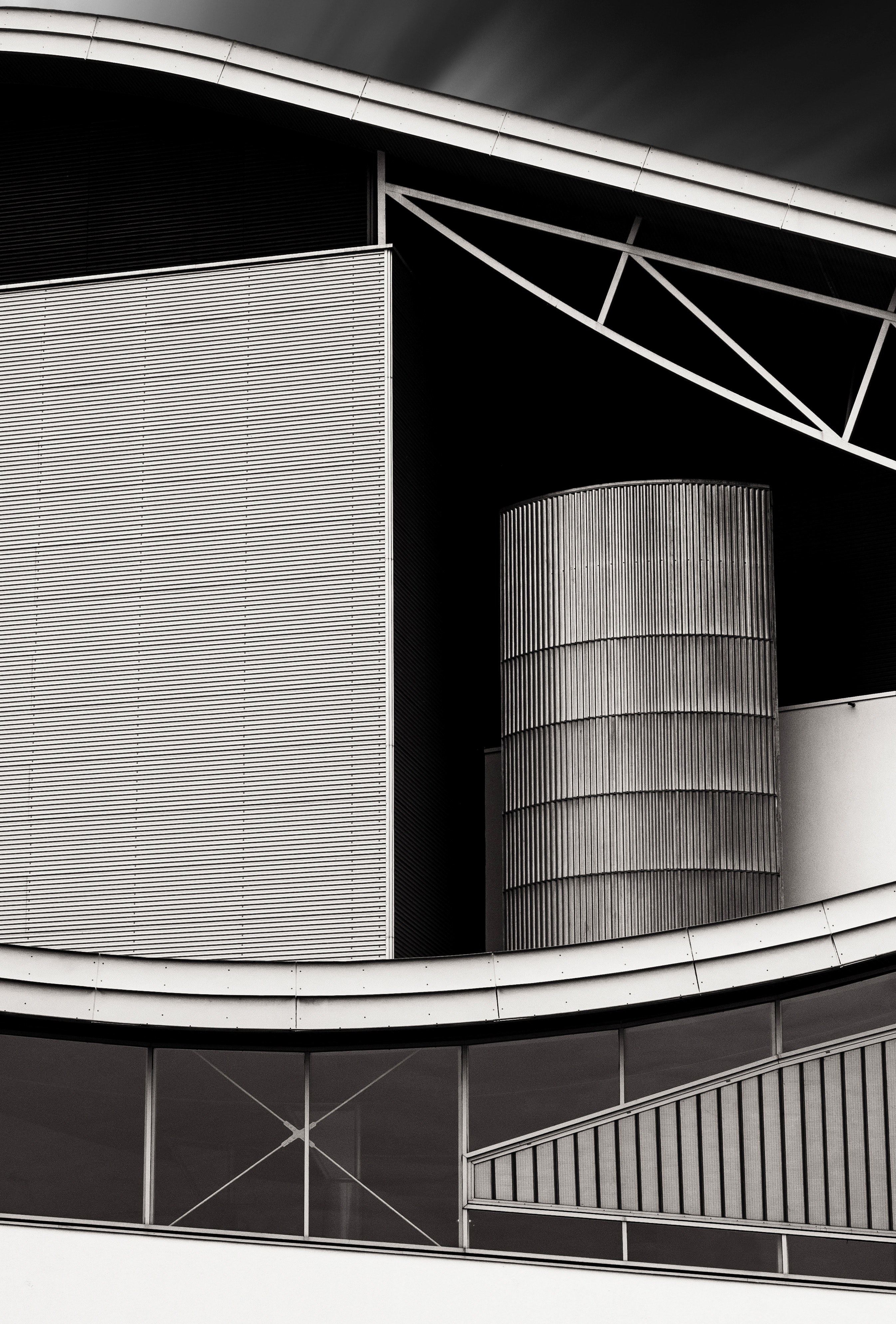 black and white shot of modern abstract urban building architecture, monochrome urban abstract 4k, Phone HD Wallpaper