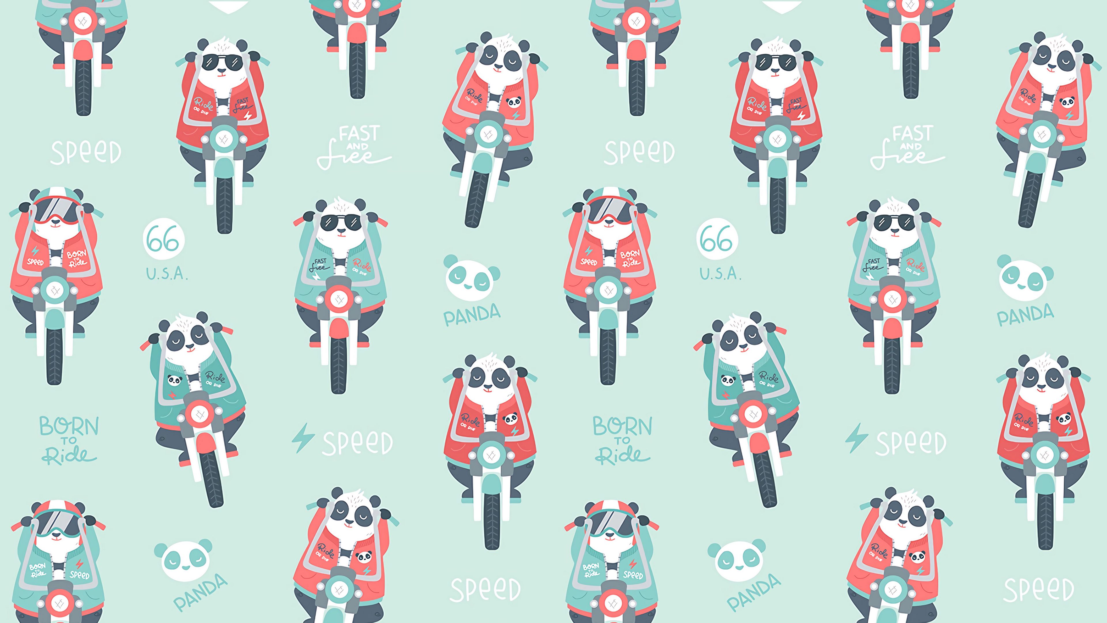 panda, motorcycle, pattern, 4k, HD Wallpaper