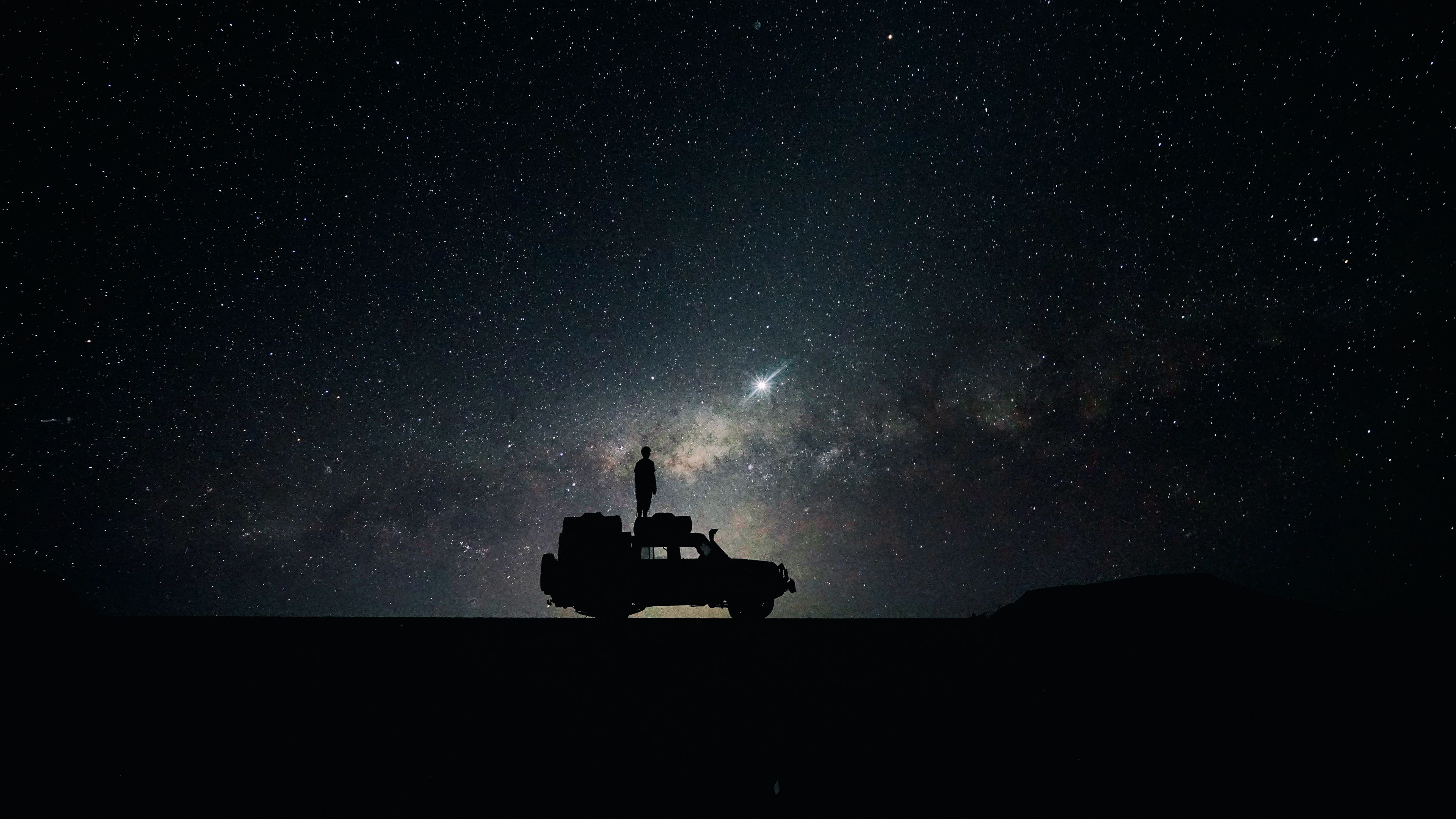 stars, sky, space, car, 4k, HD Wallpaper