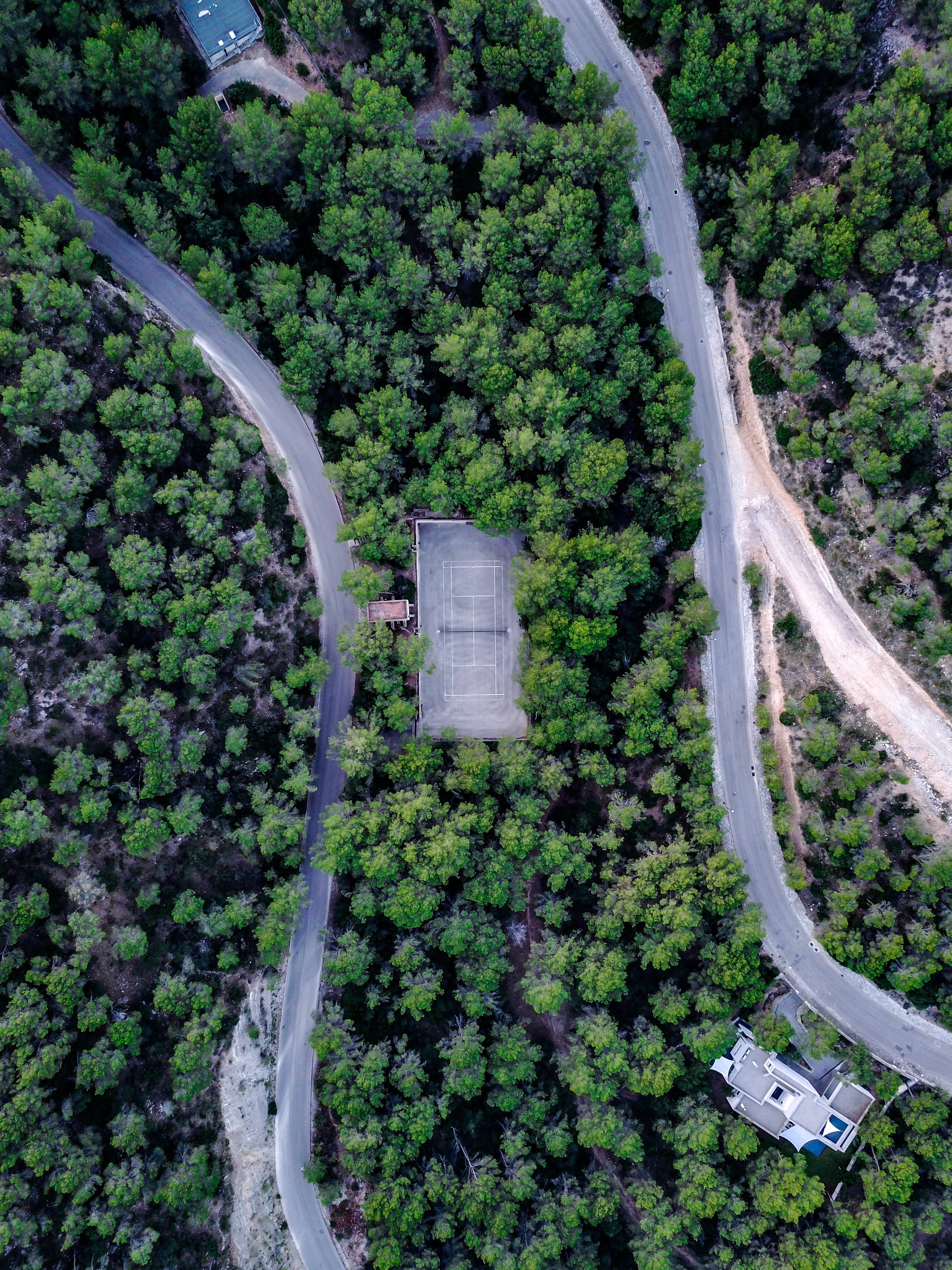 tennis court road forest and outdoor hd, 4k, Phone HD Wallpaper