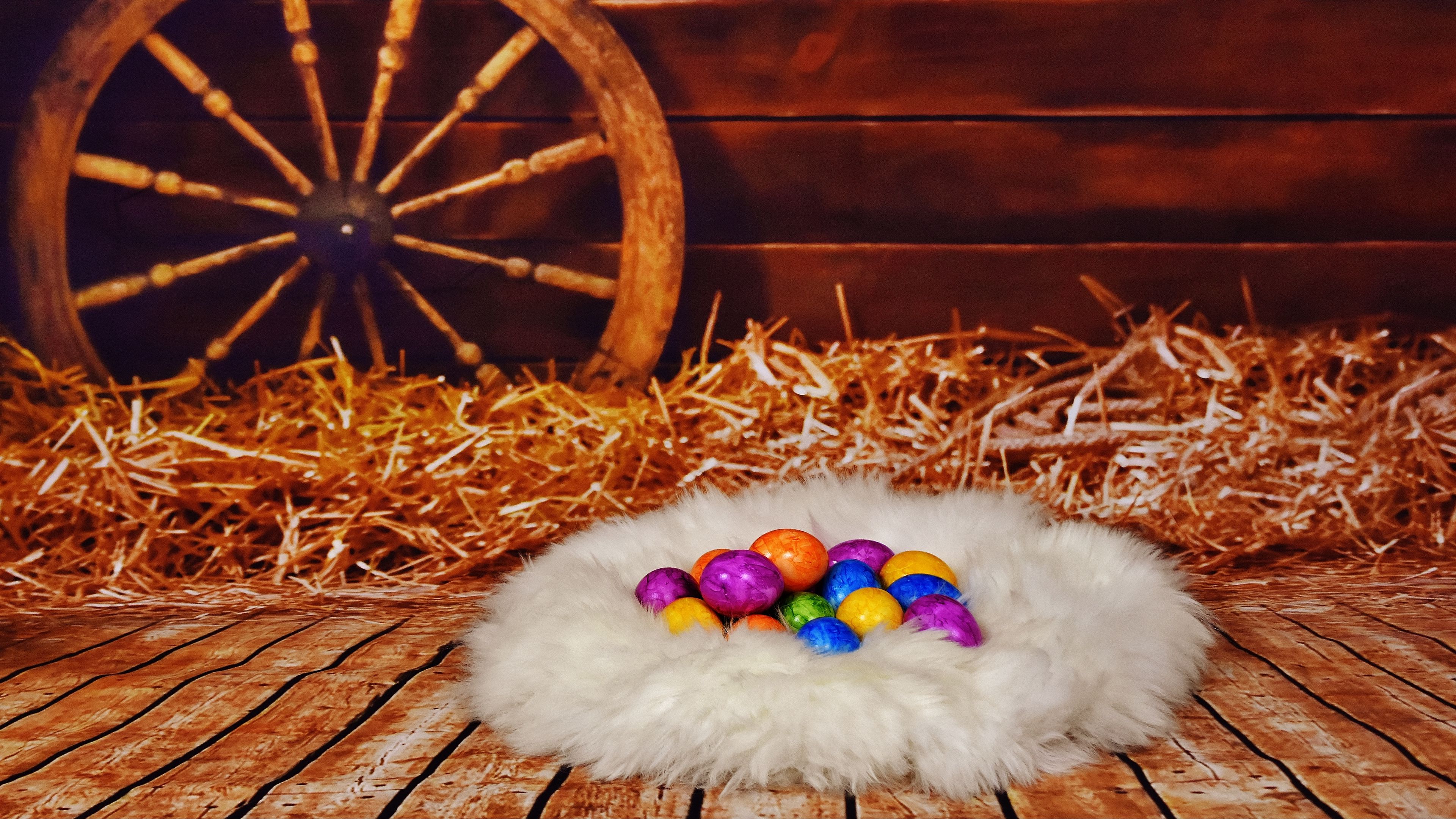 easter, eggs, nest, hay, 4k, HD Wallpaper