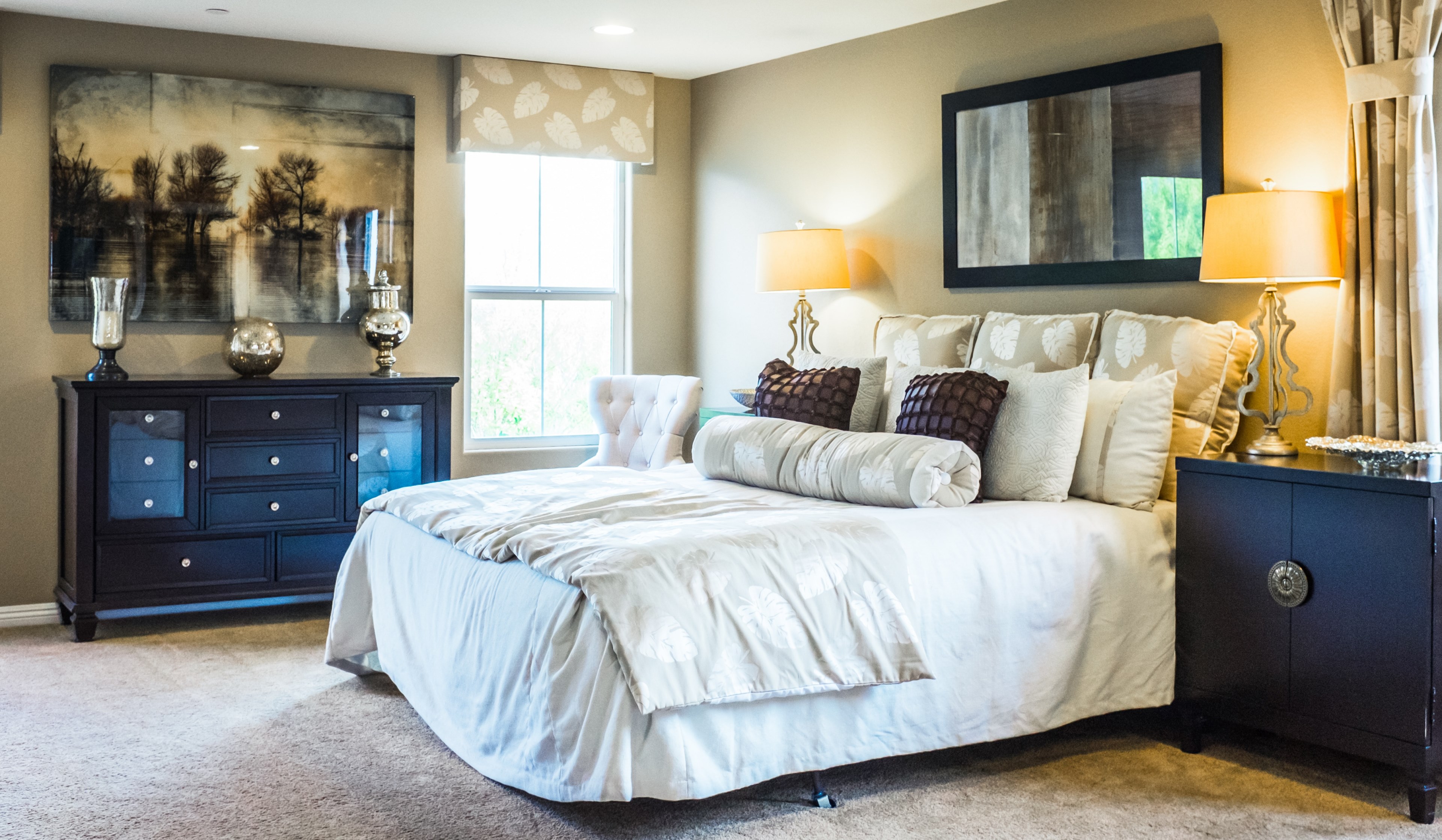 furniture design pillow and bed 4k, HD Wallpaper