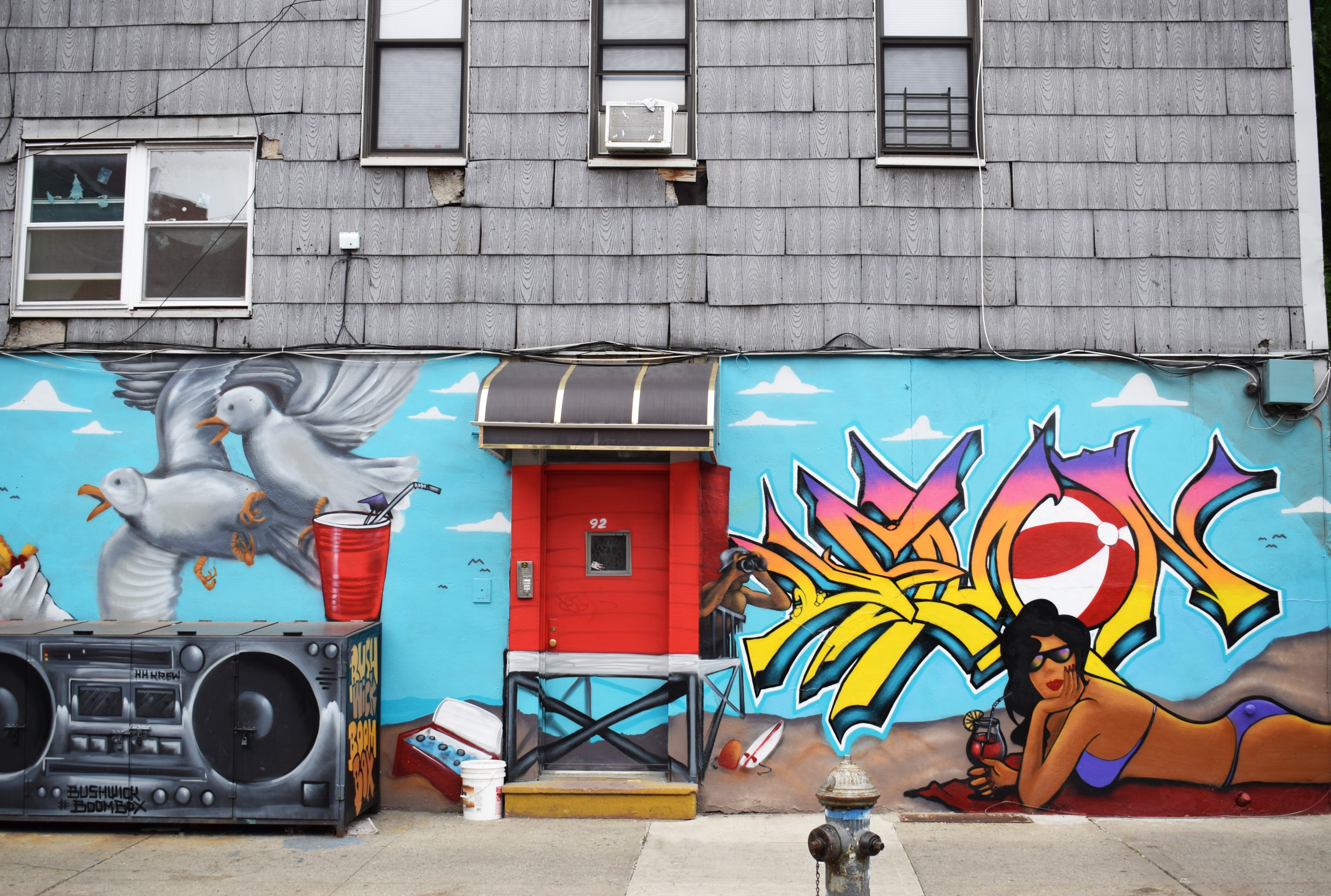 graffiti art of birds and a girl in a bikini, _graffiti birds bikini girl 4k, HD Wallpaper