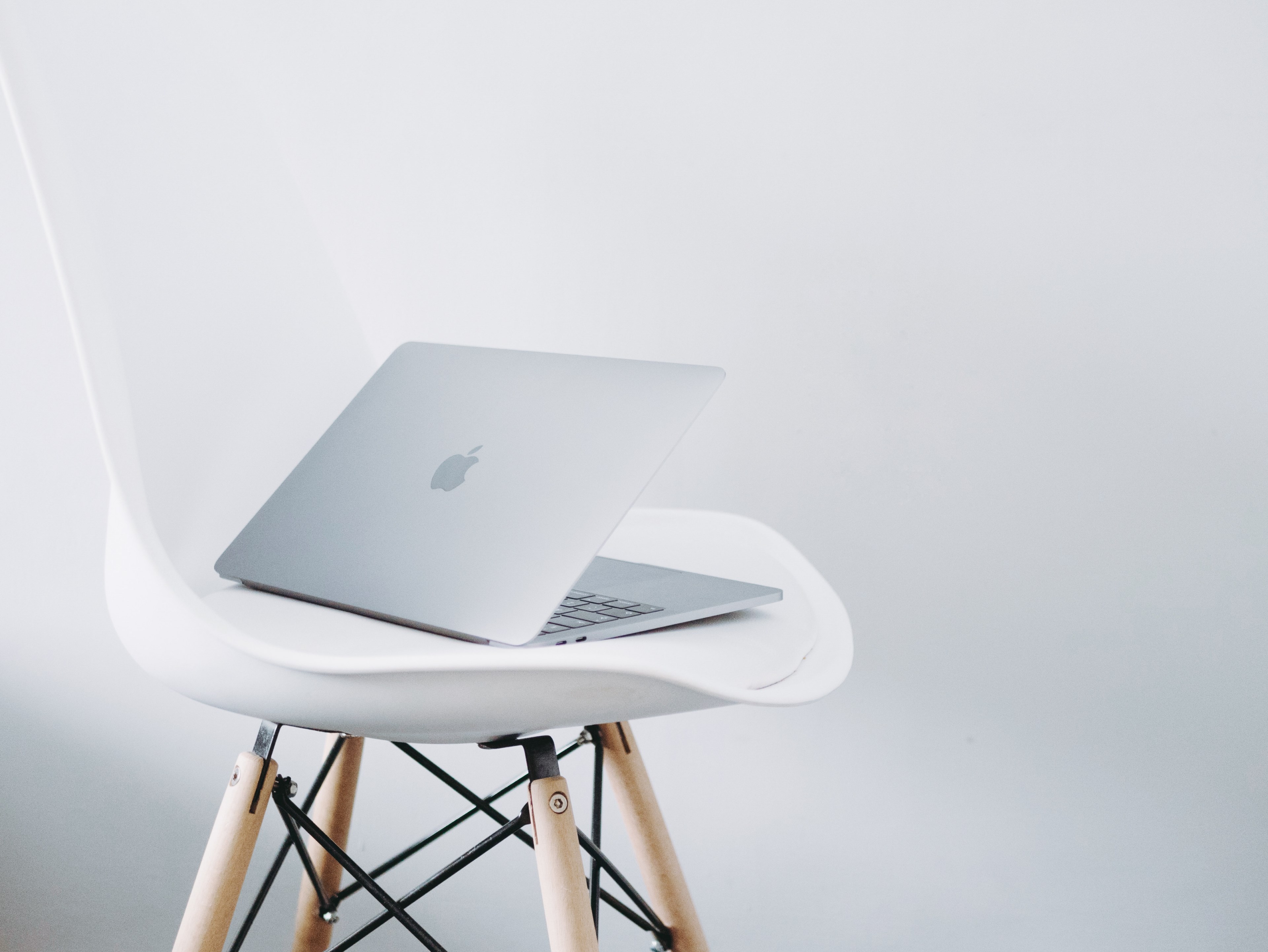 chair white eames and laptop 4k, HD Wallpaper