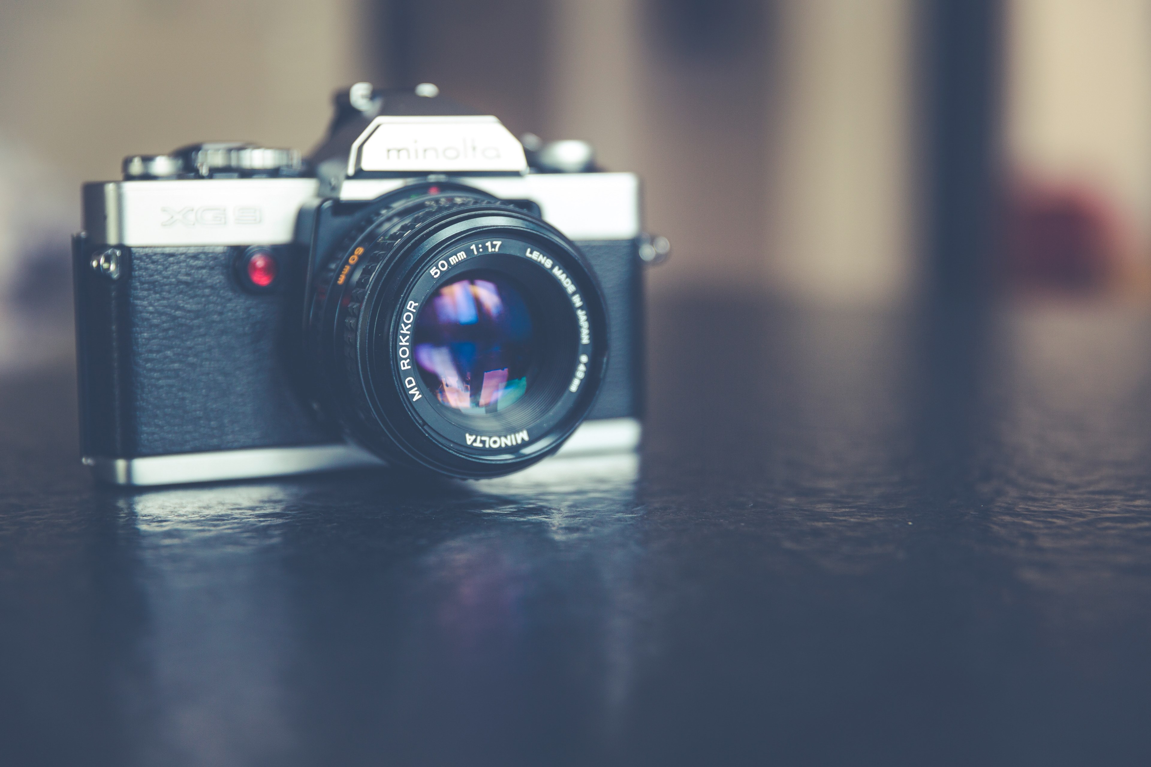 minolta camera with lens on black surface, minolta camera with lens 4k, HD Wallpaper