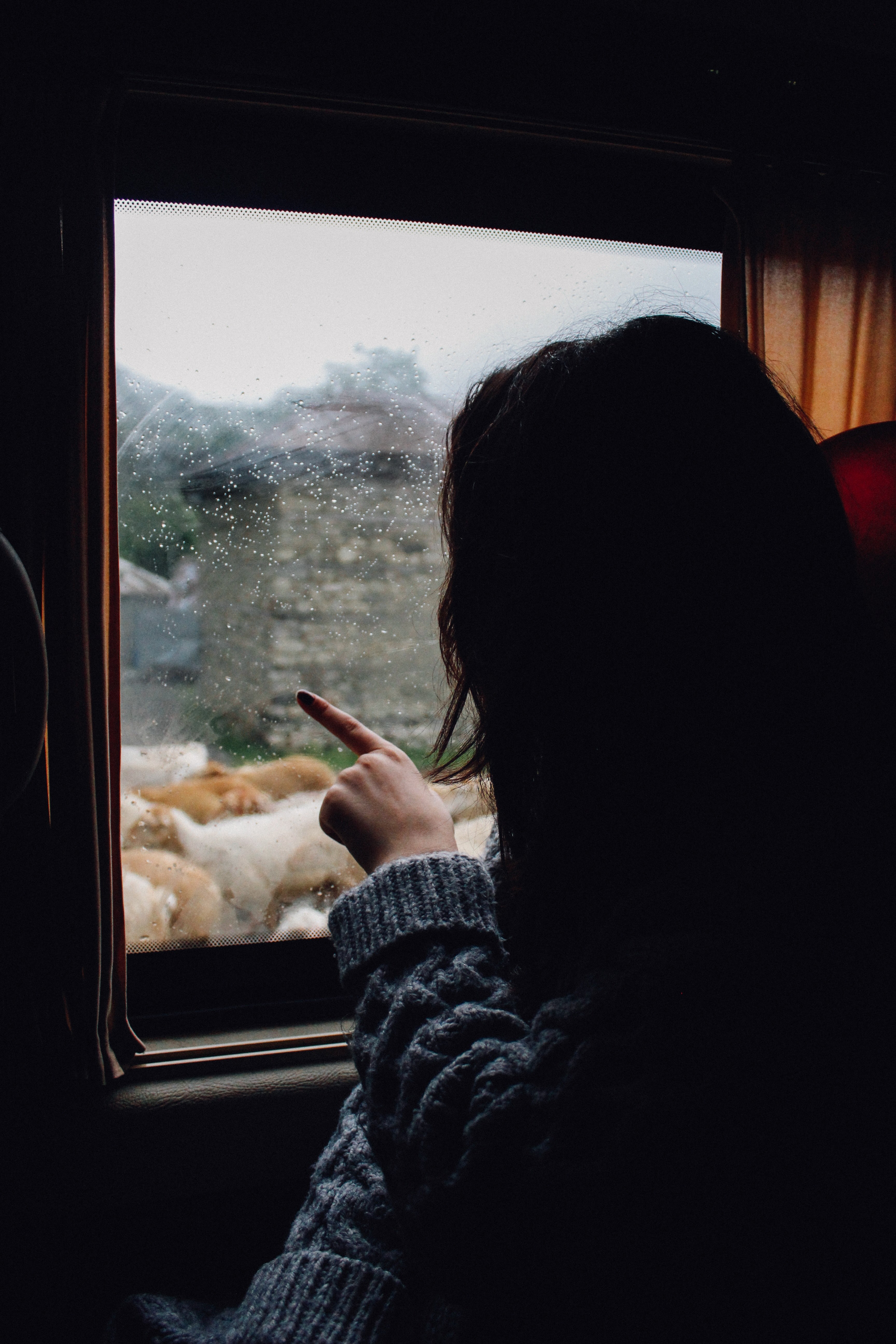 a woman in a train pointing at the window, looking out a train window 4k, Phone HD Wallpaper