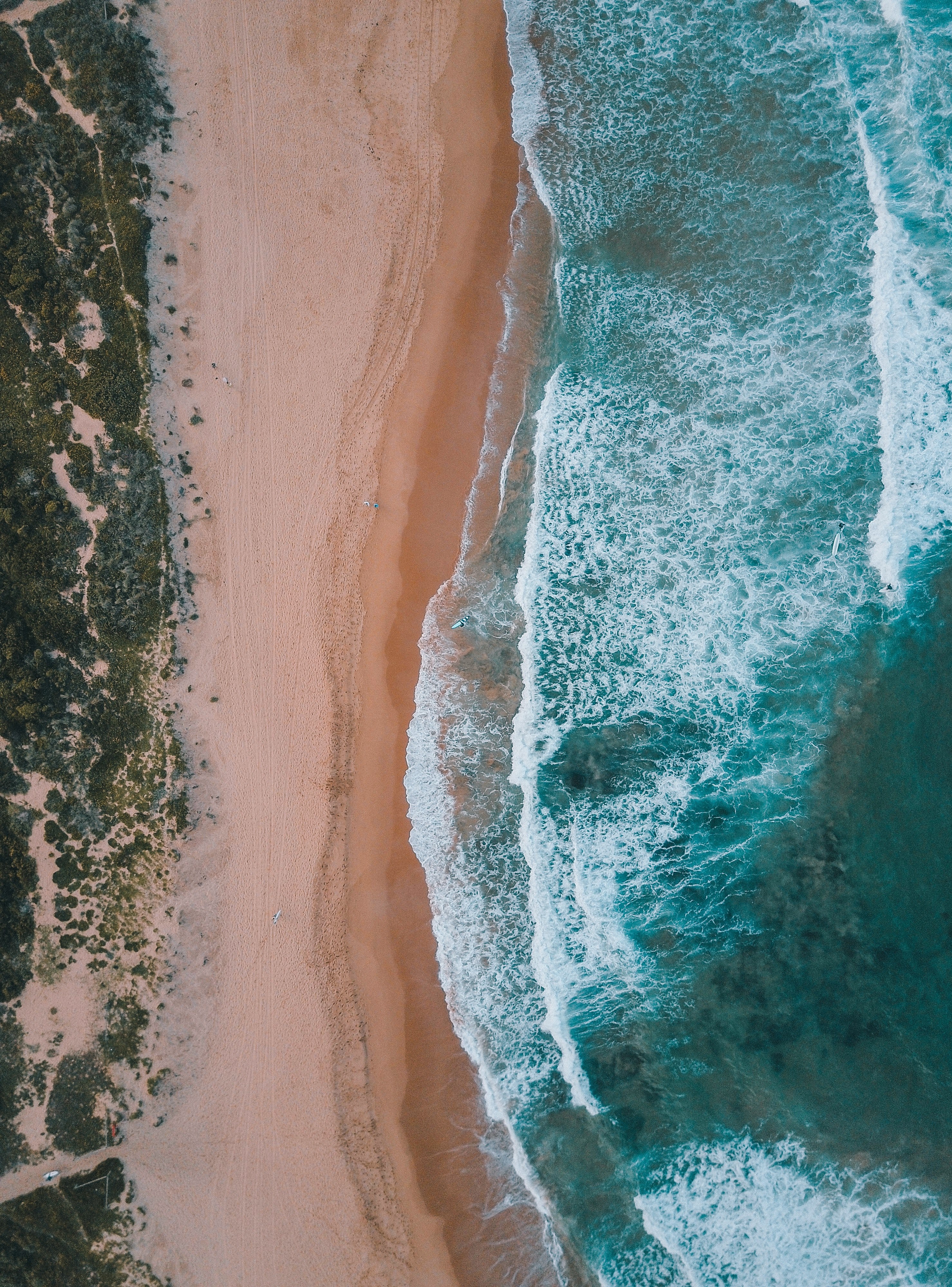 drone aerial view of the ocean washing on the mona vale beach, mona vale beach 4k, Phone HD Wallpaper