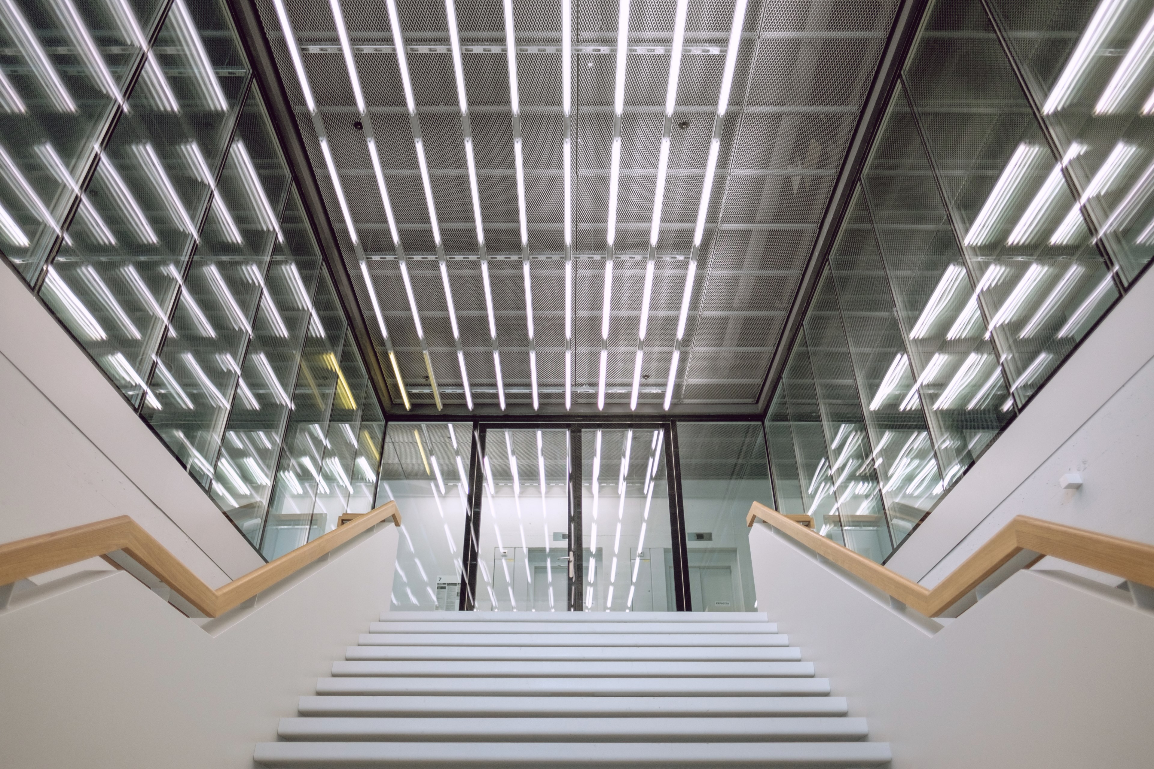 stairs steps handrail and ceiling 4k, HD Wallpaper