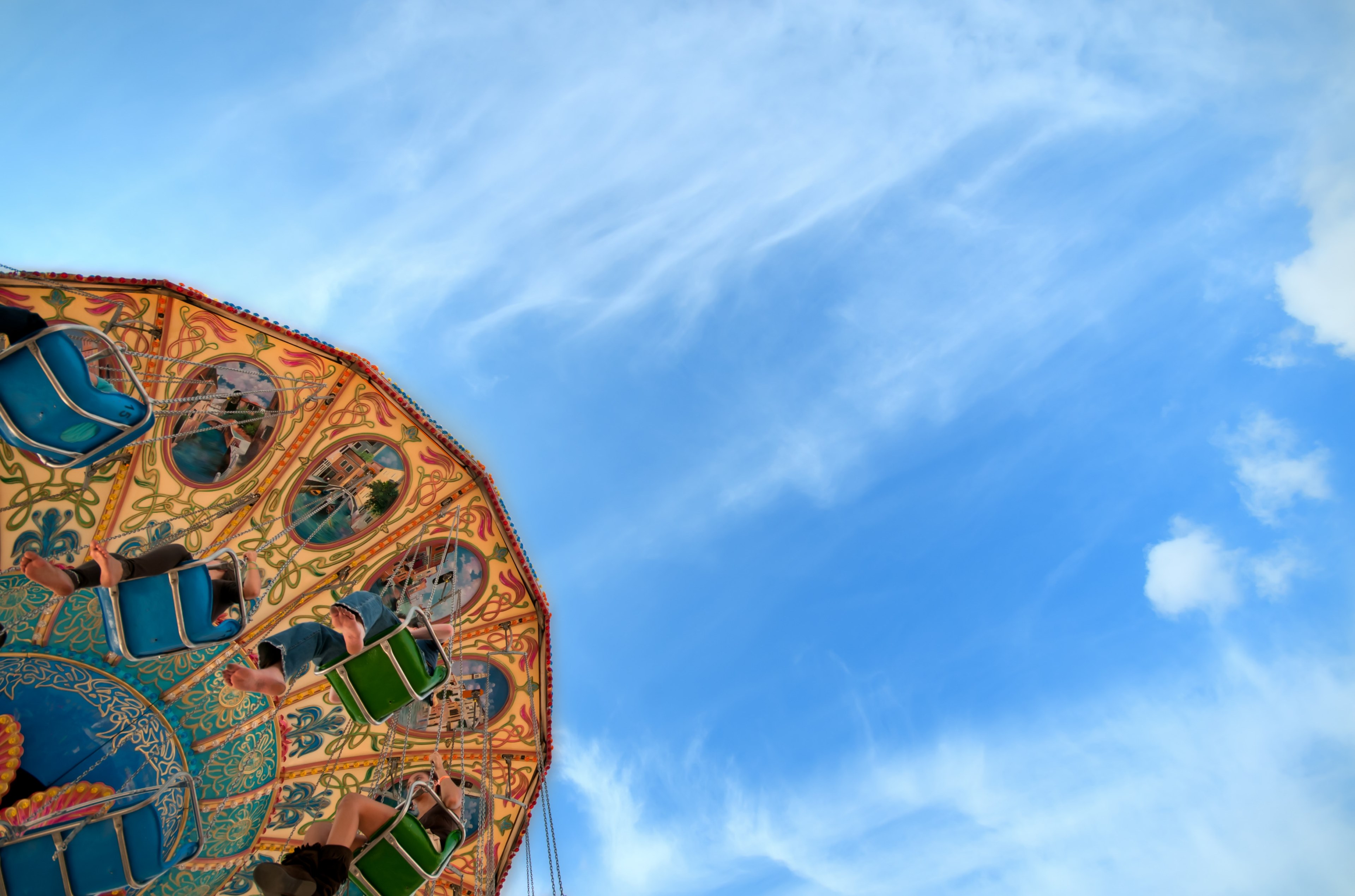a photo of the flying swings at an amusement park in london taken from below, swings in london 4k, HD Wallpaper