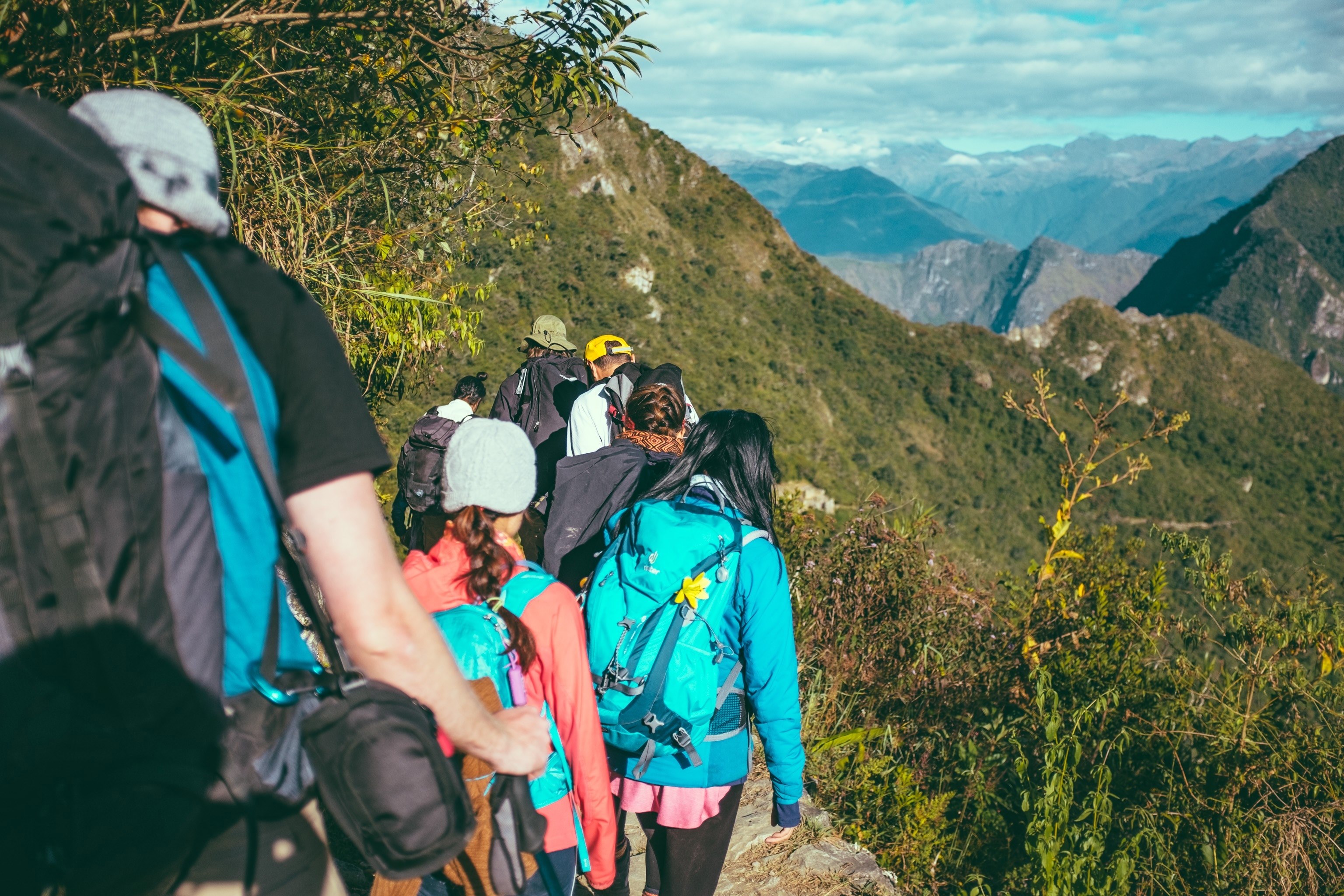 group of hikers wearing backpacks and hiking gear walking up a mountain, backpackers 4k, HD Wallpaper