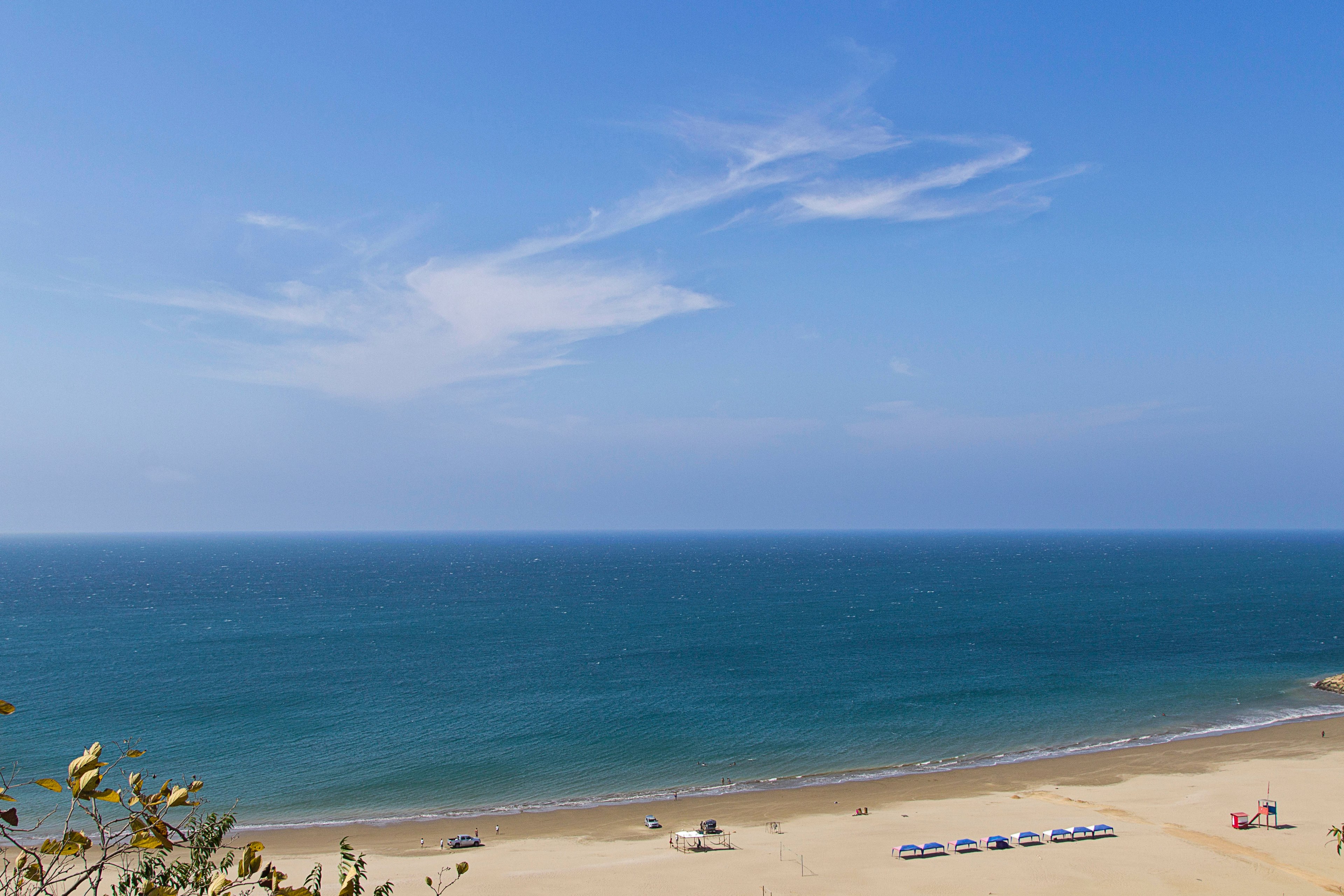 cool view of the blue tranquil ocean and clear cloud at santa marianita beach, santa marianita beach 4k, HD Wallpaper