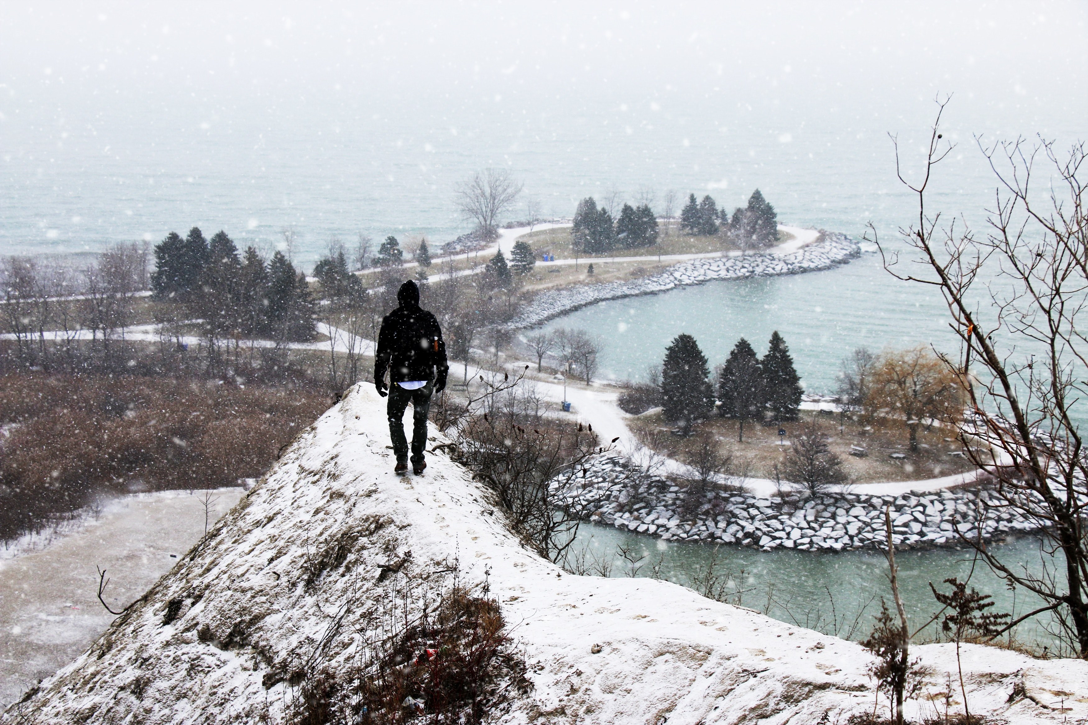 a person walking on a narrow path at scarborough bluffs, exploring the bluffs 4k, HD Wallpaper