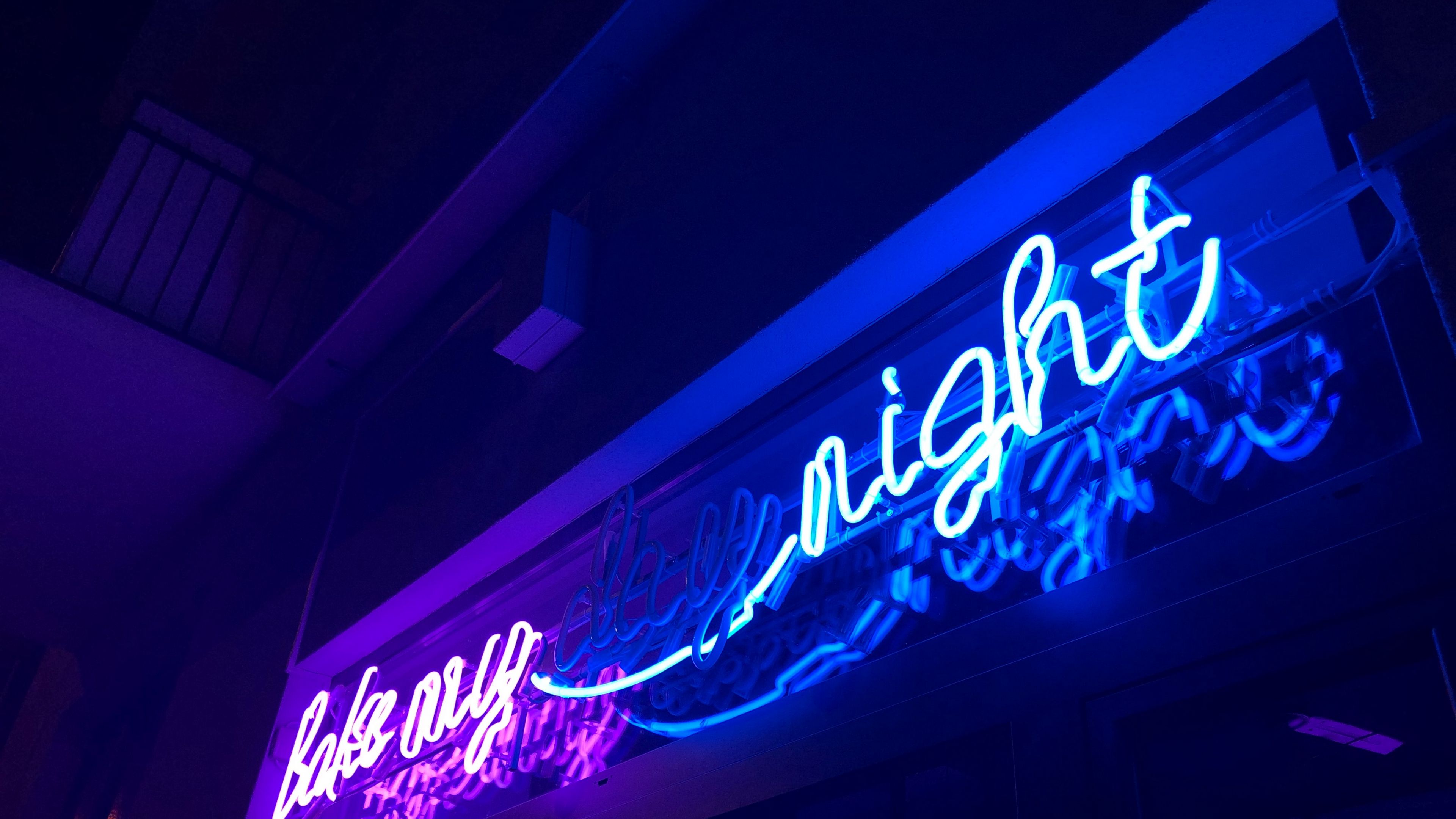 night, inscription, neon, 4k, HD Wallpaper