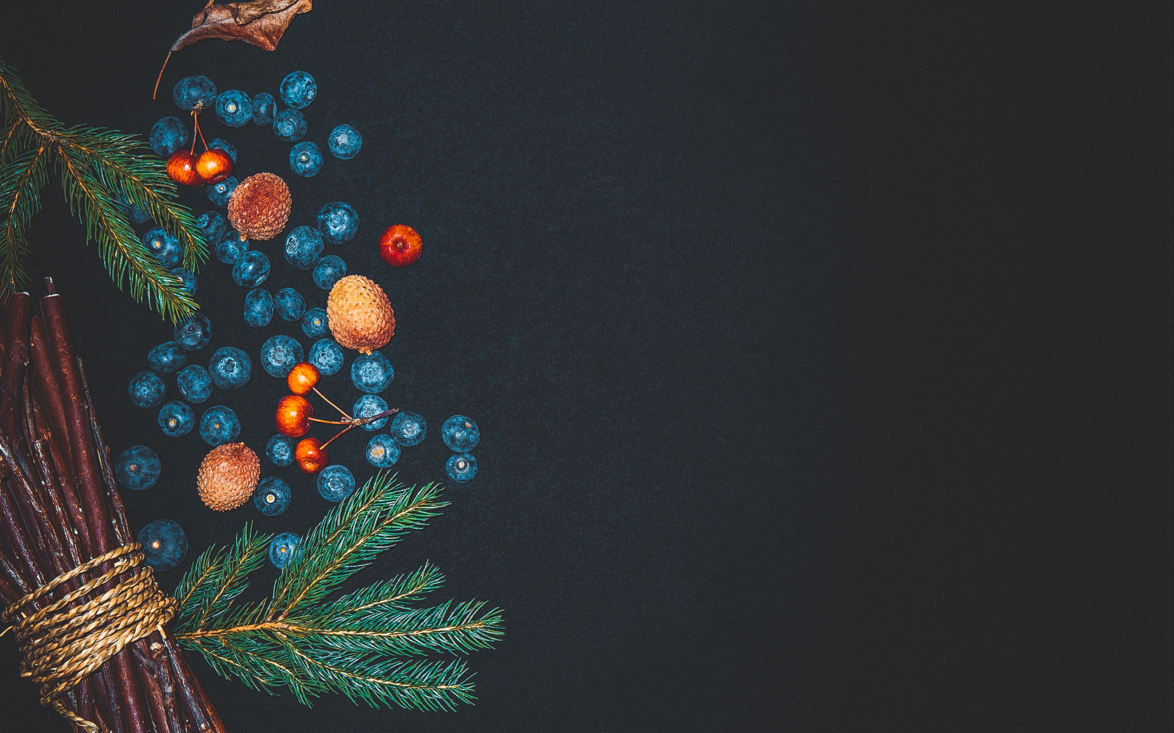 flatlay seasonal christmas and wood sticks 4k, HD Wallpaper