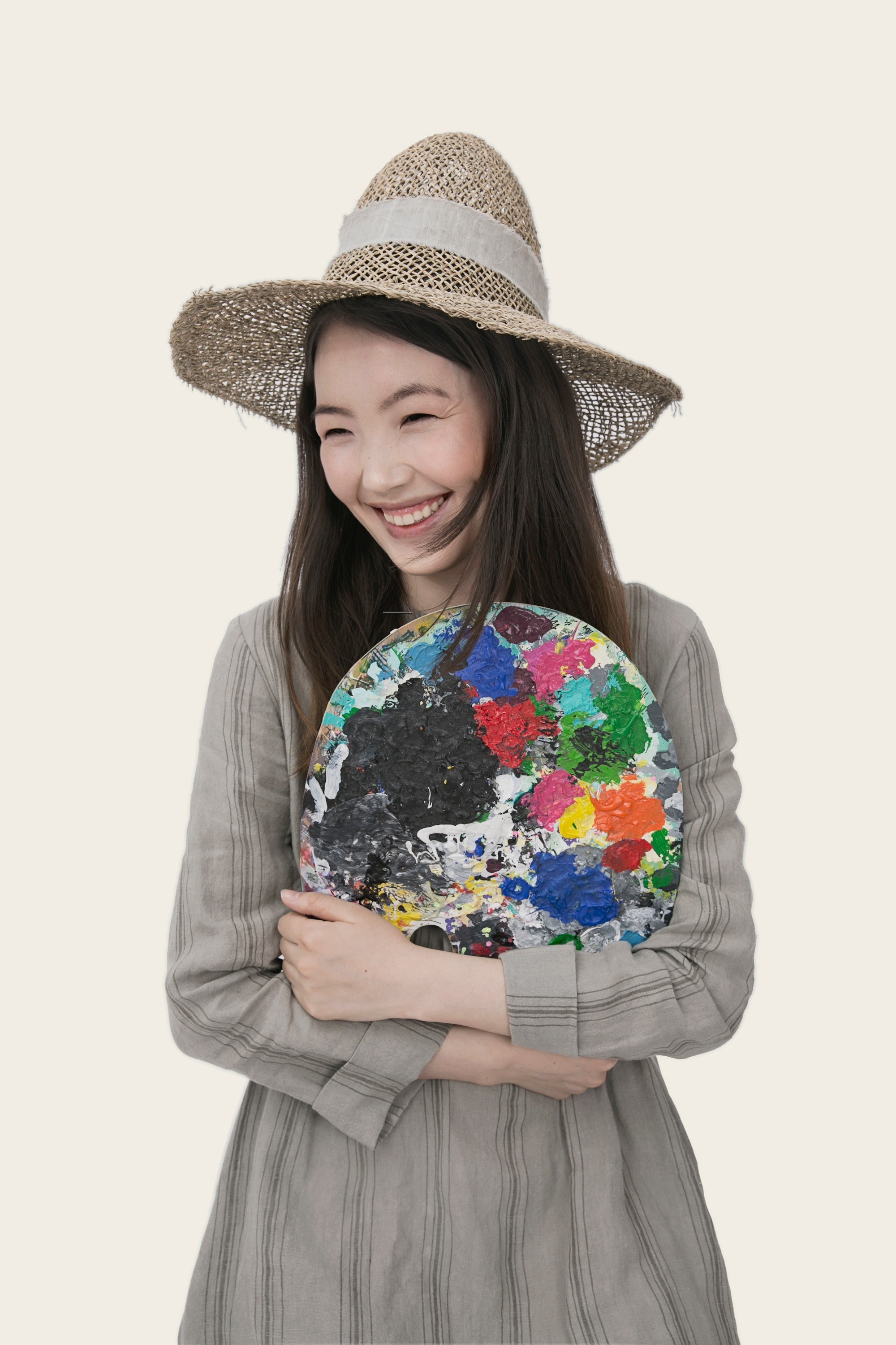 happiness woman pallet and paint hd, 4k, Phone HD Wallpaper