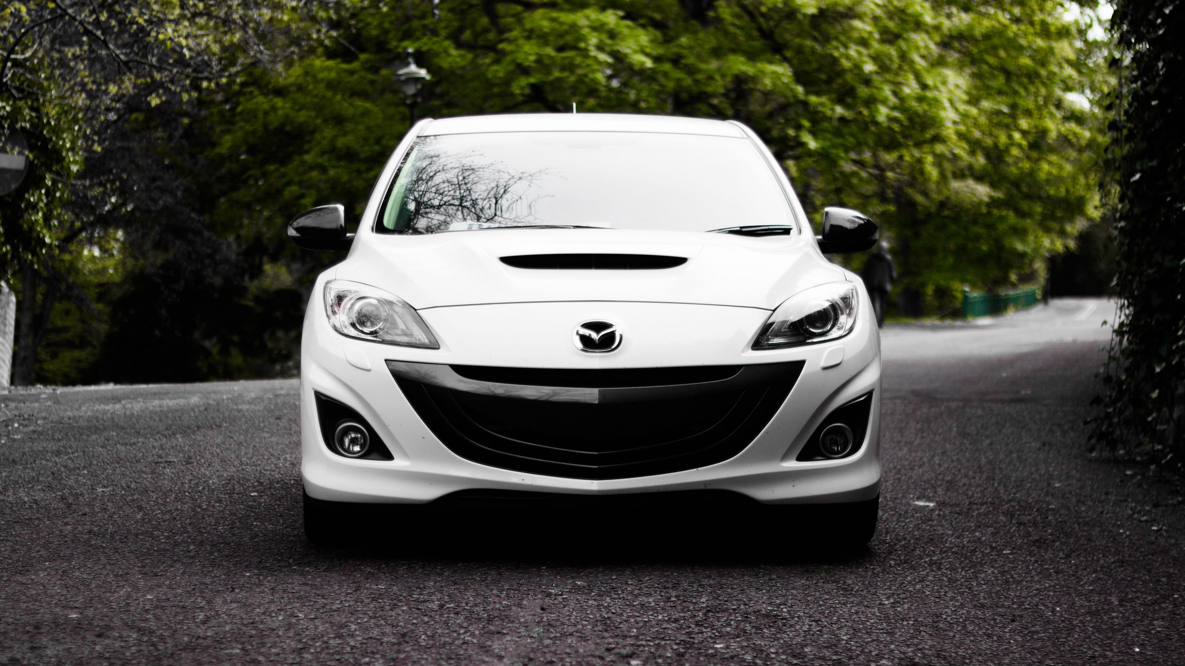 mazda, white, front view, 4k, HD Wallpaper
