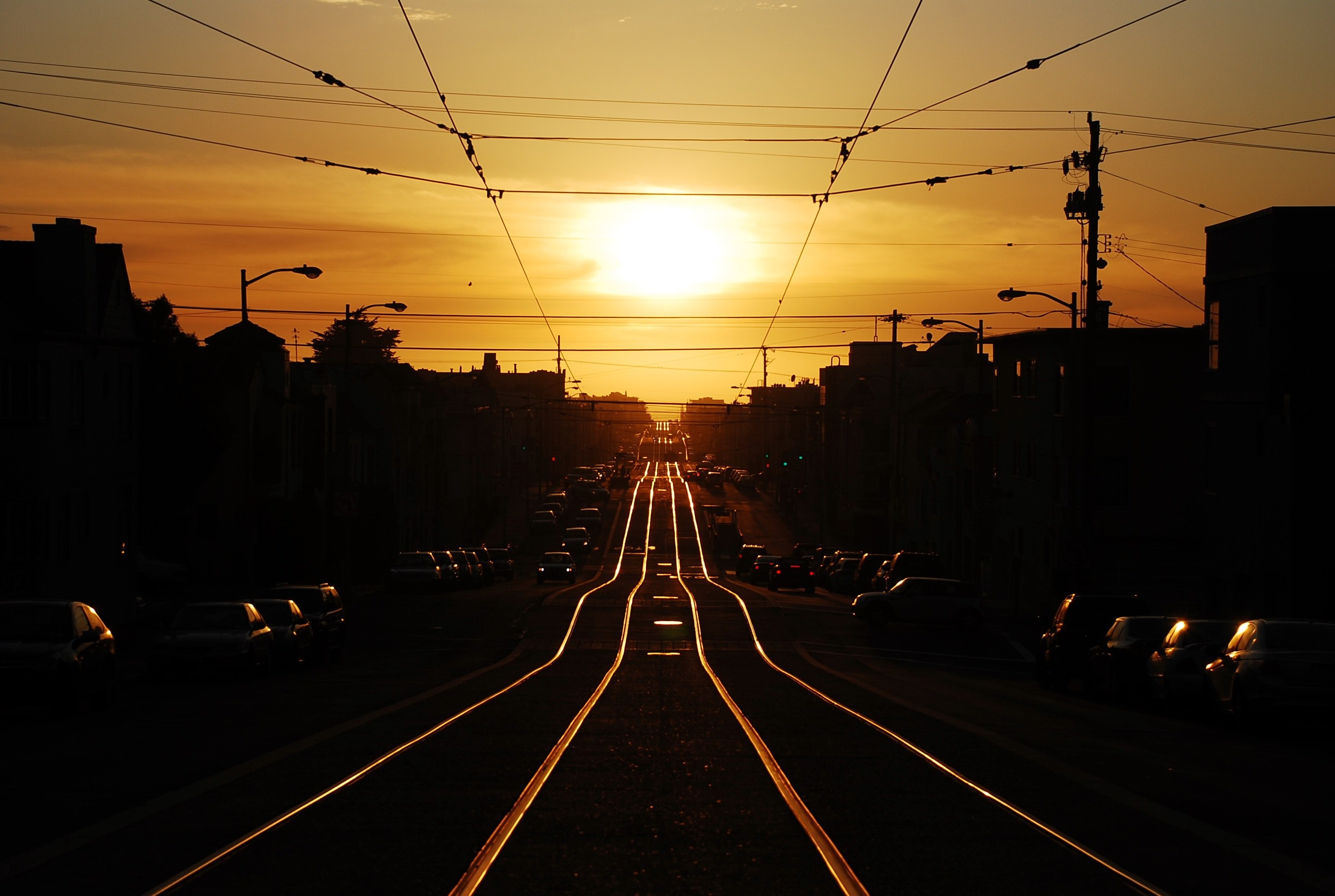sunset along the trolly track in san franciscos inner sunset neighborhood, inner sunset san francisco 4k, HD Wallpaper