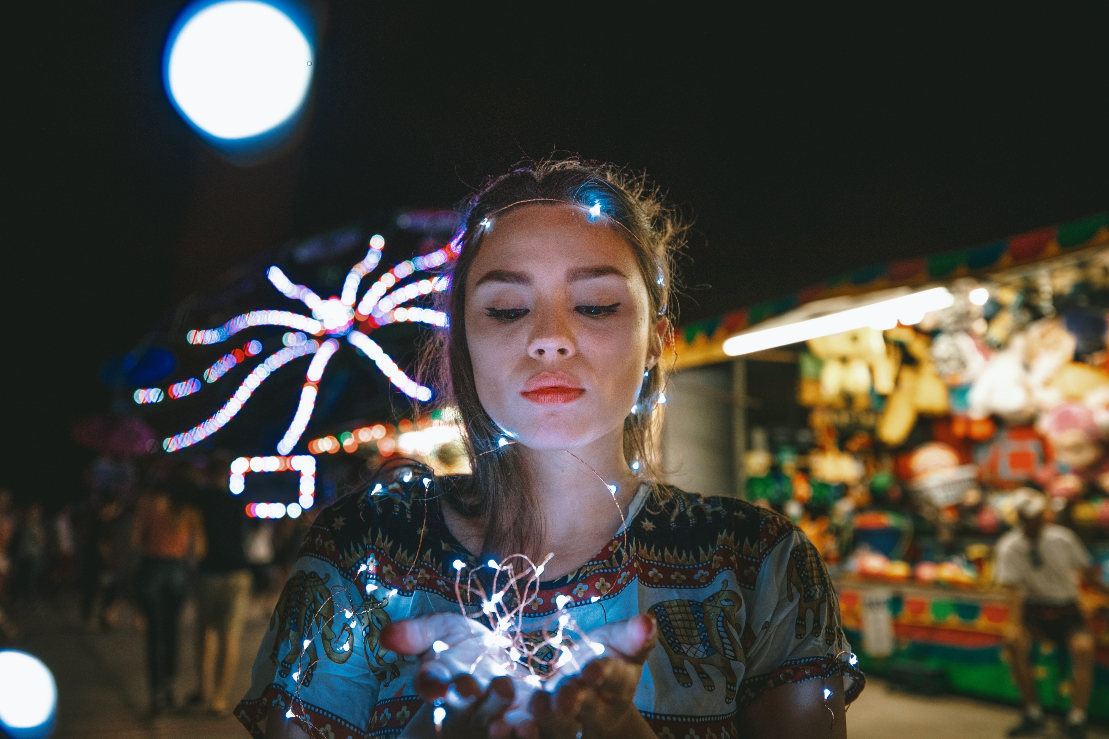 portrait bohemian bokeh and light 4k, HD Wallpaper
