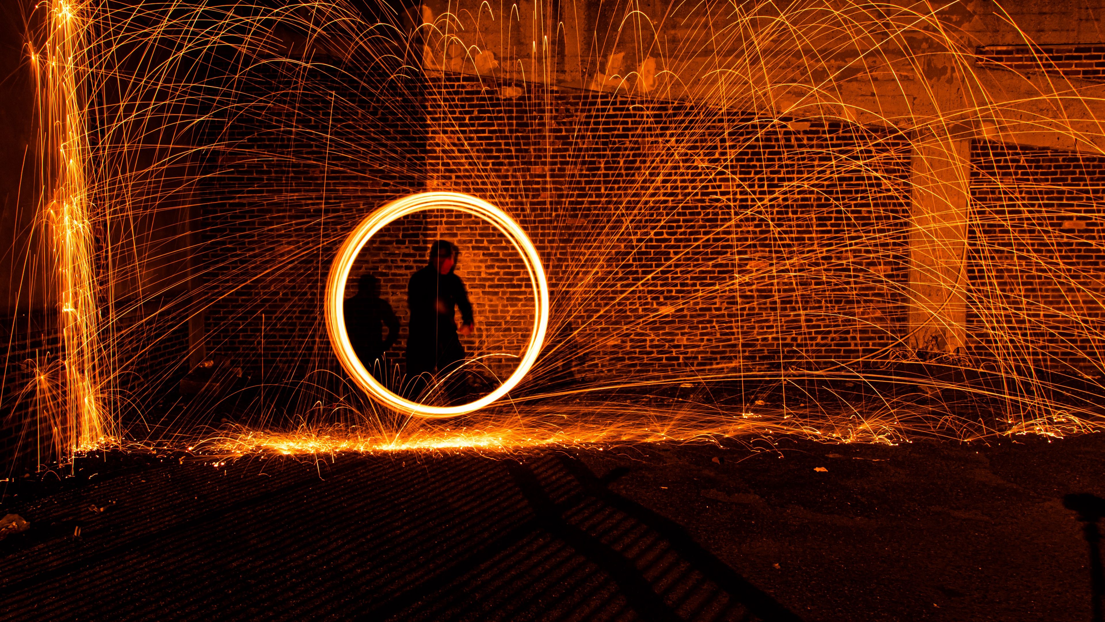 circle, sparks, glow, dark, 4k, HD Wallpaper