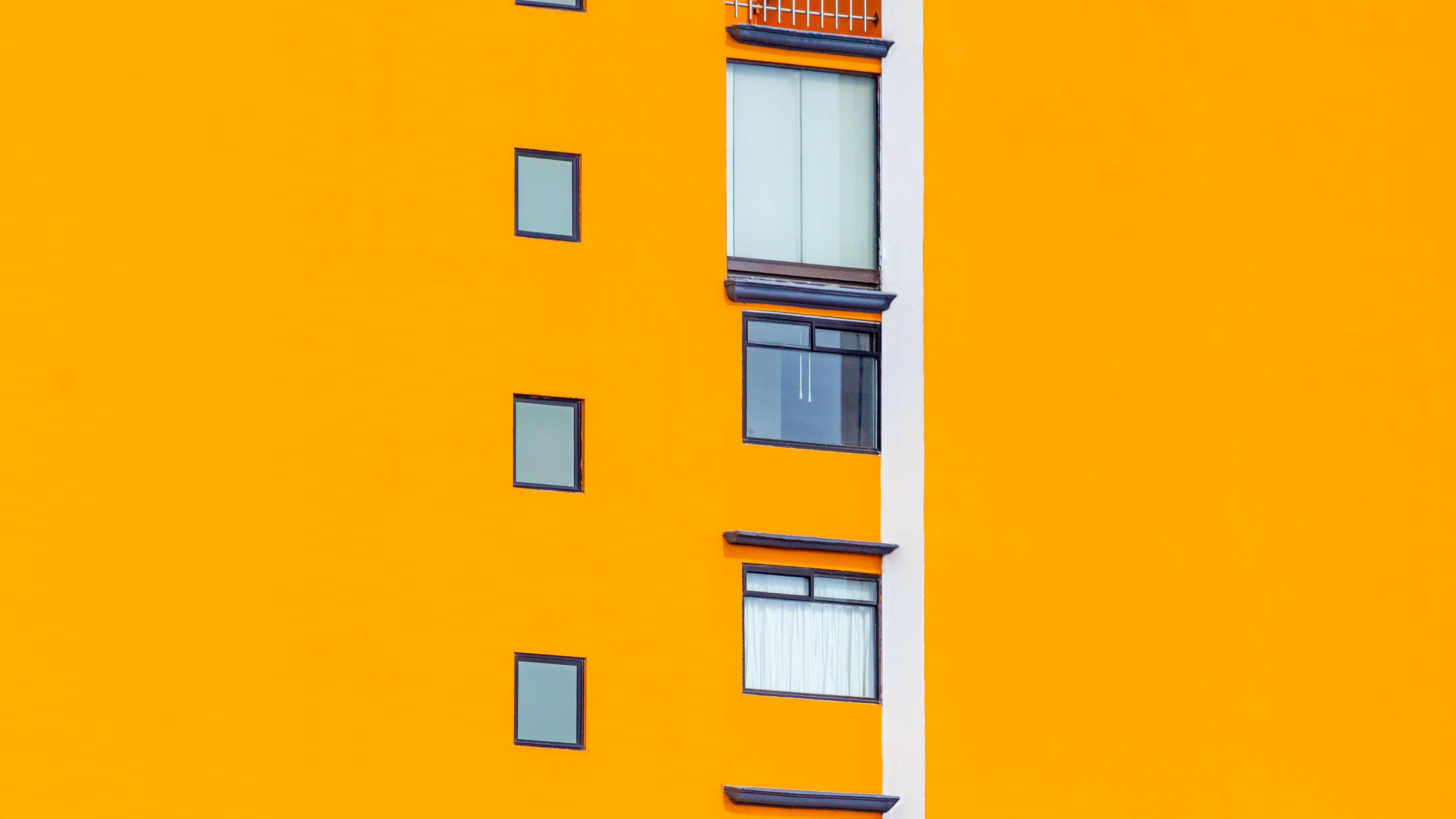 building, wall, windows, yellow, 4k, HD Wallpaper