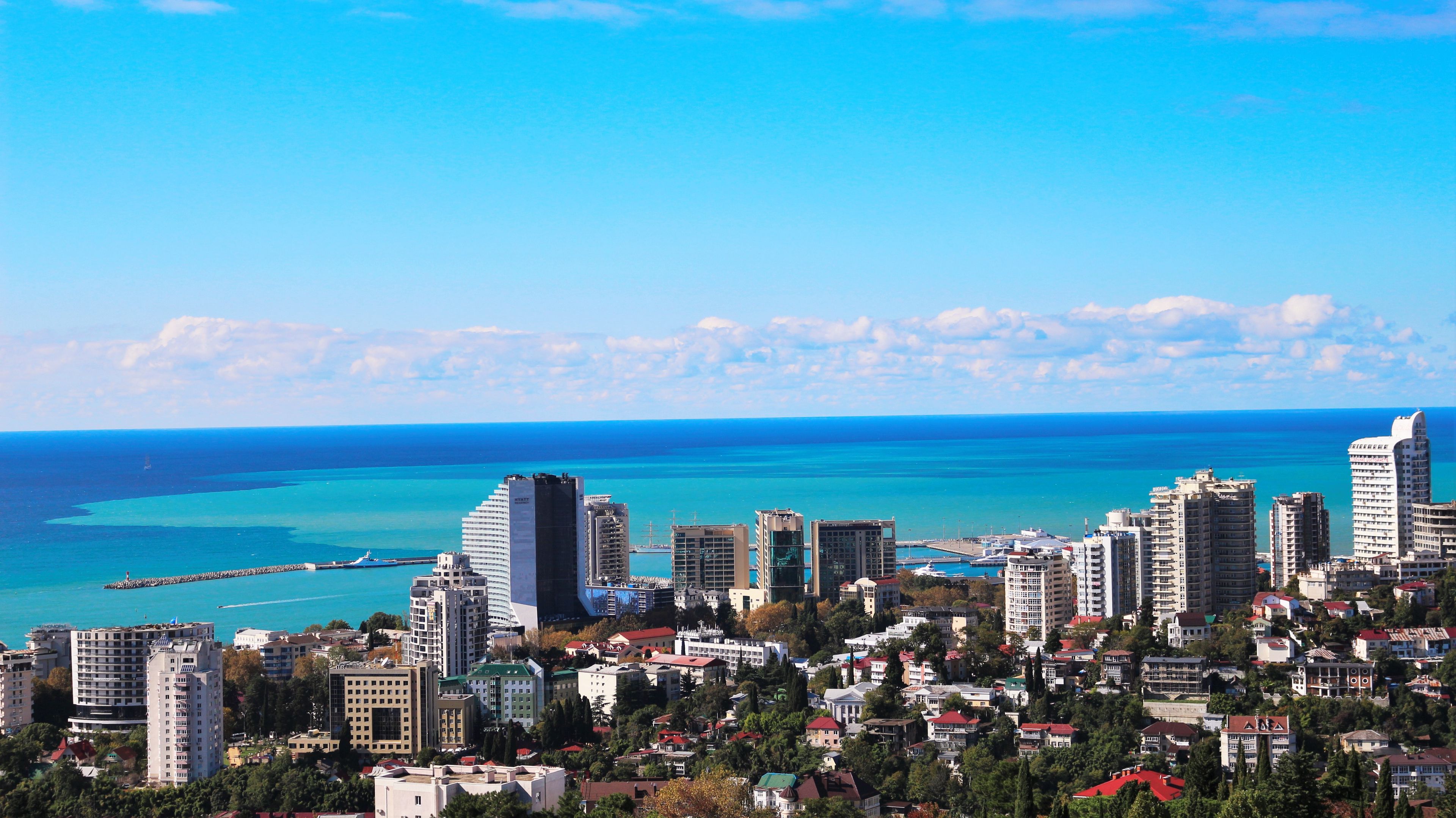 sochi, arboretum, sea, panorama, 4k, HD Wallpaper