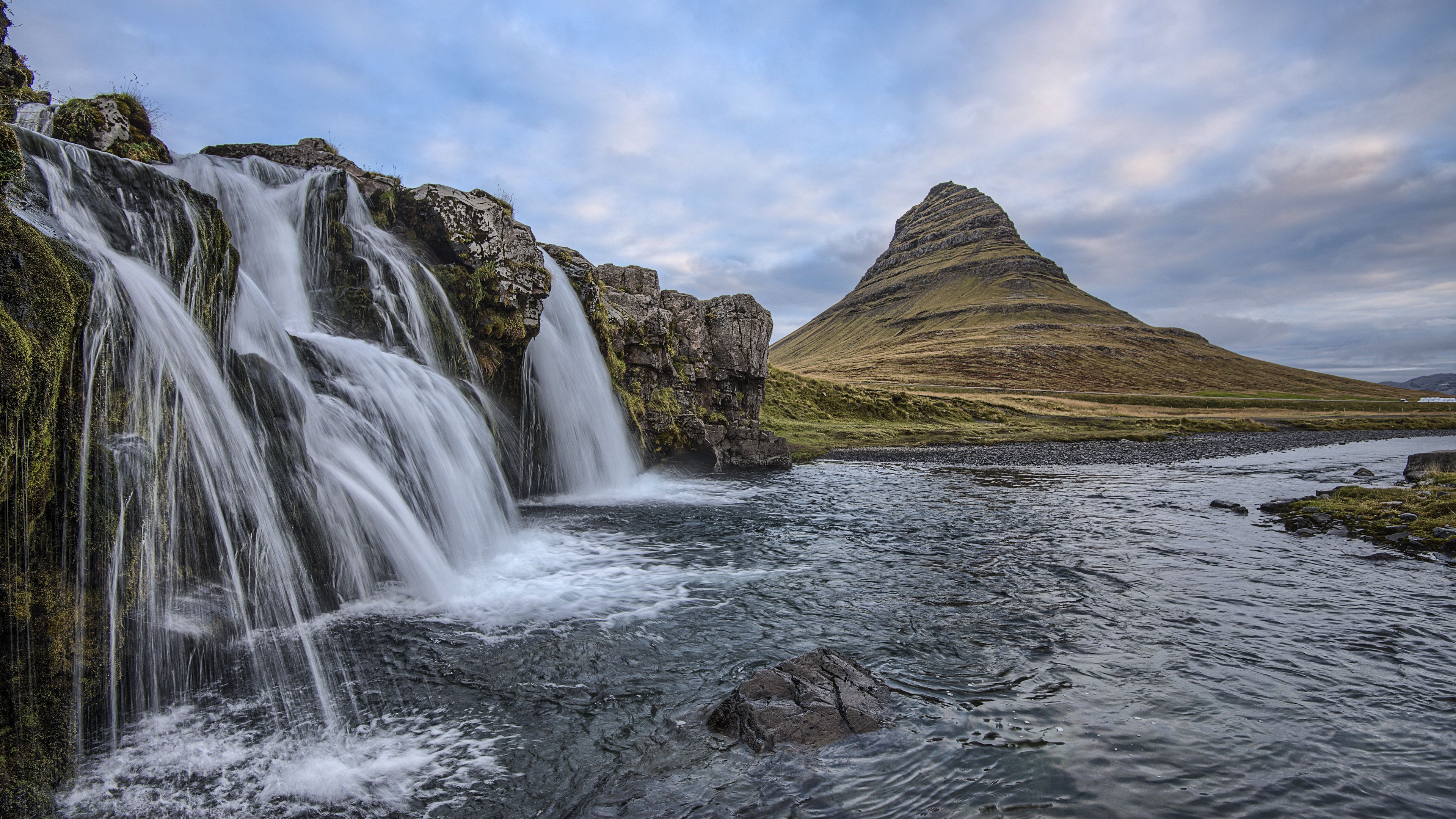 waterfalls, hills, iceland, 4k, HD Wallpaper