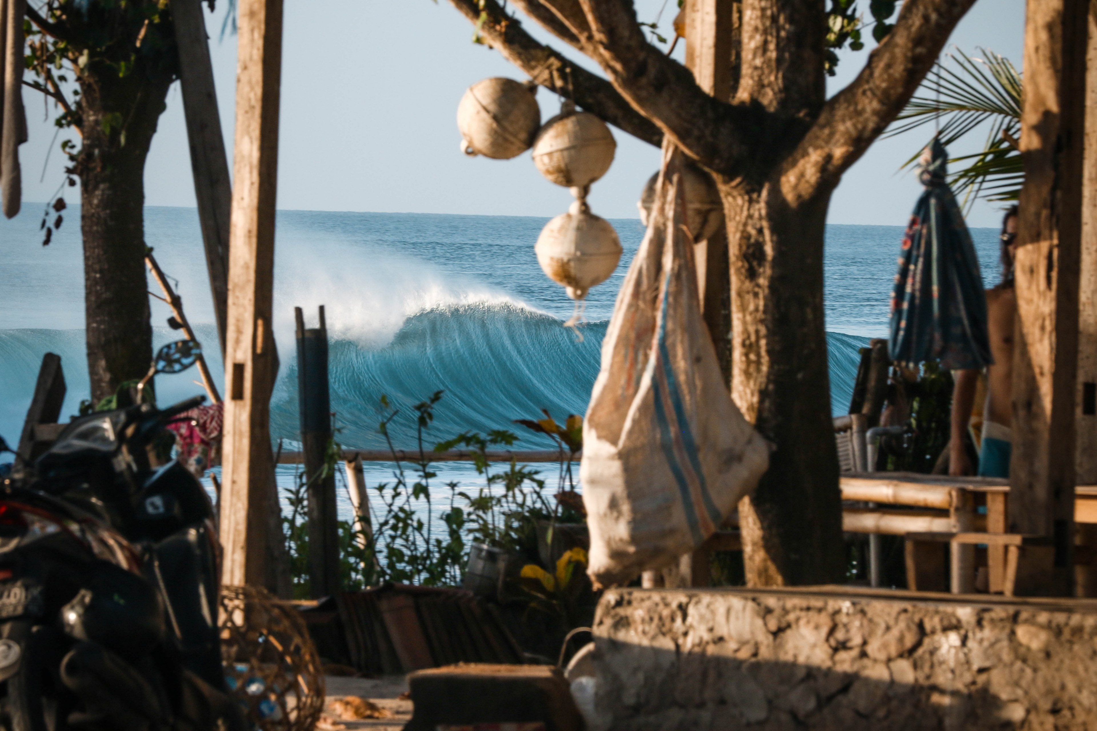 beachfront seaside wave and deck 4k, HD Wallpaper
