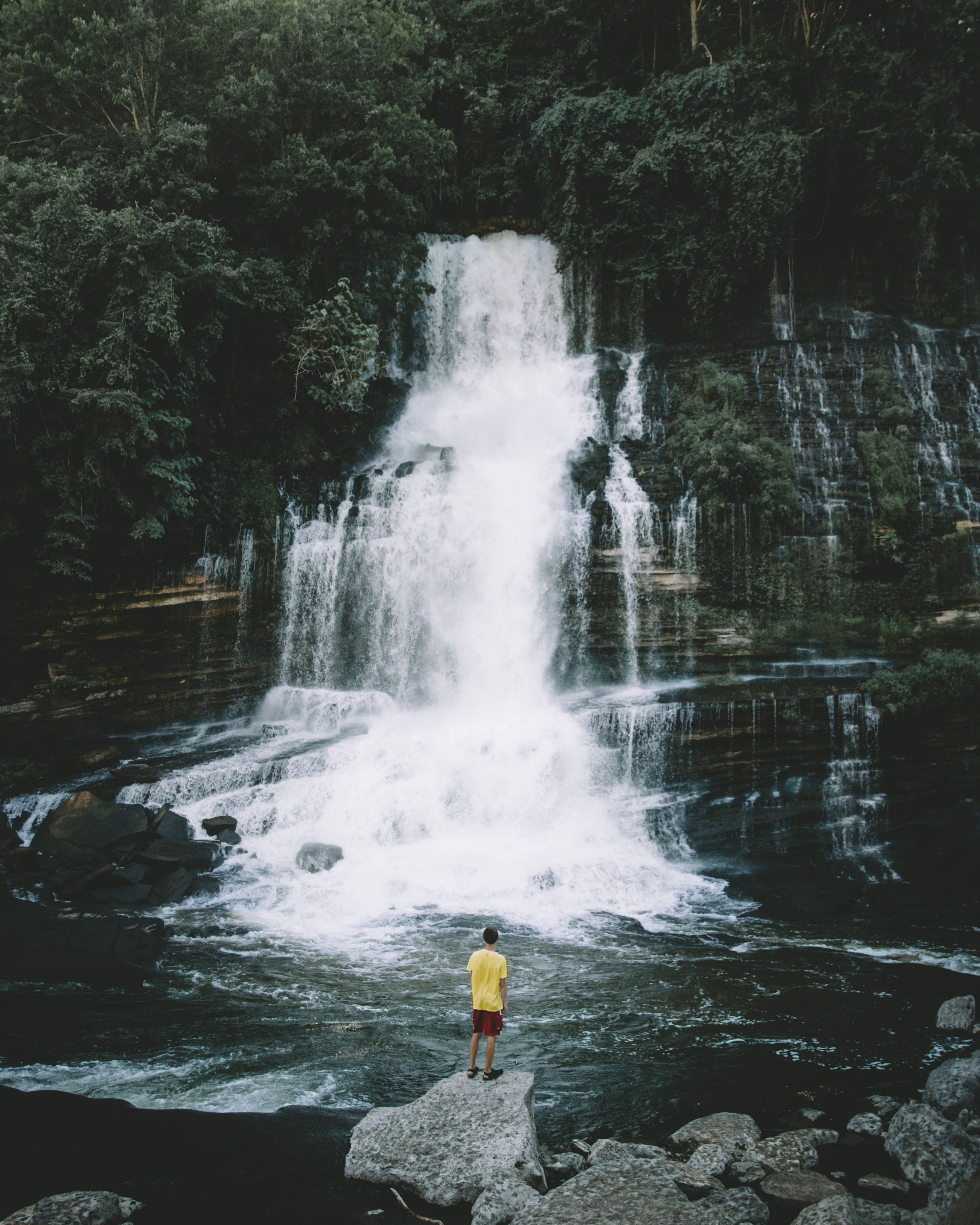 waterfall water lake and tree hd, 4k, Phone HD Wallpaper